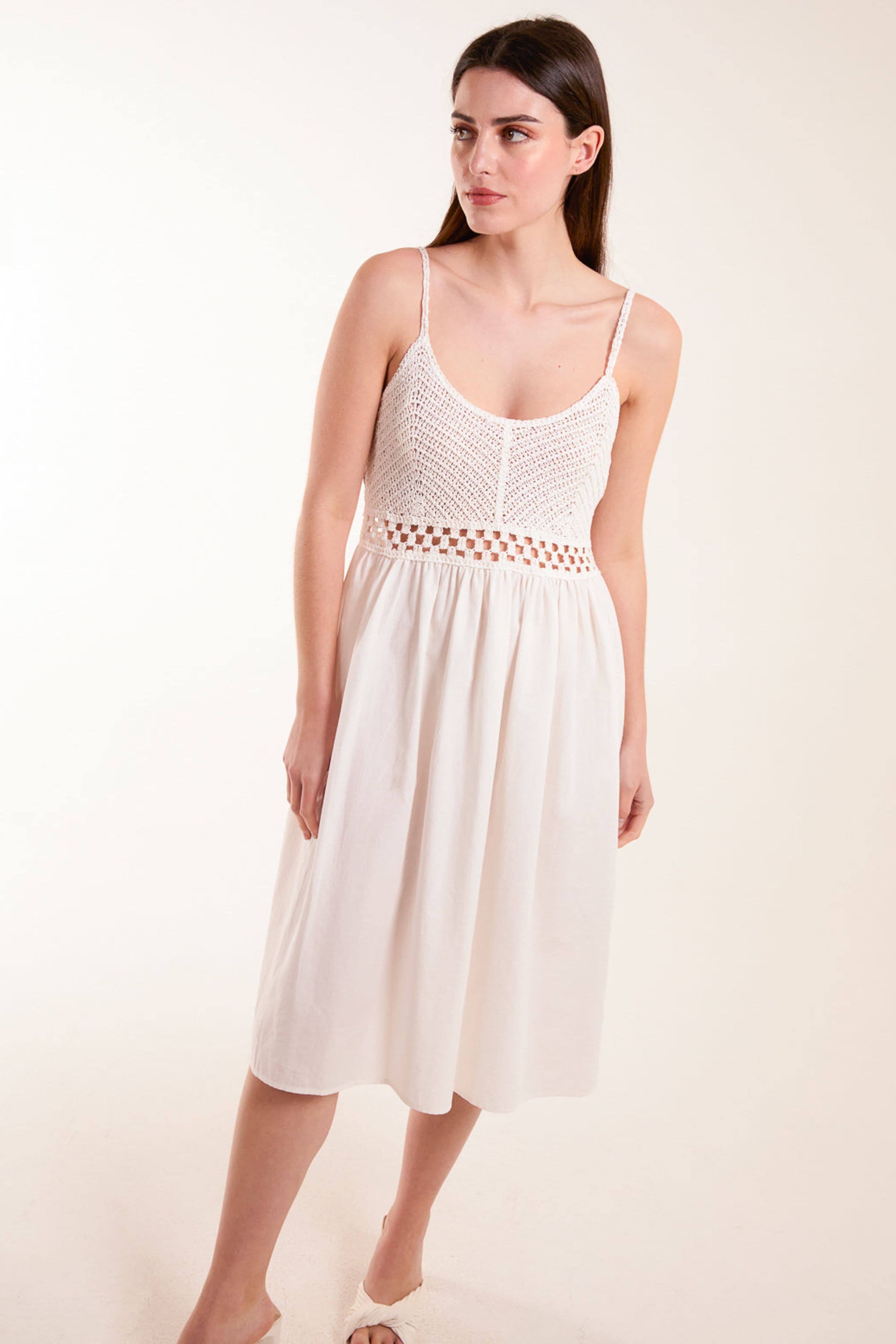 Blue Vanilla Women's White Sleeveless Slip On V-neck Midi Dress