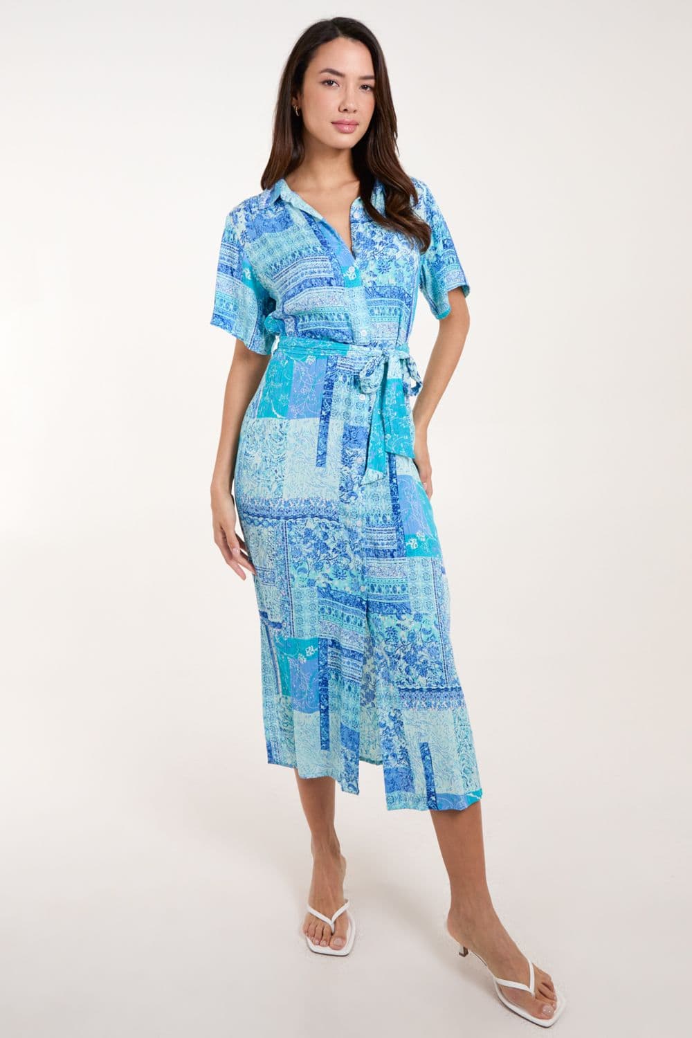 Blue Vanilla Women's Button Through Shirt Dress in Blue