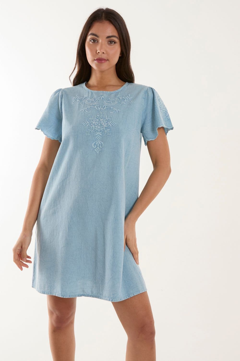 Blue Vanilla Women's Embroidered Mini Dress in Blue