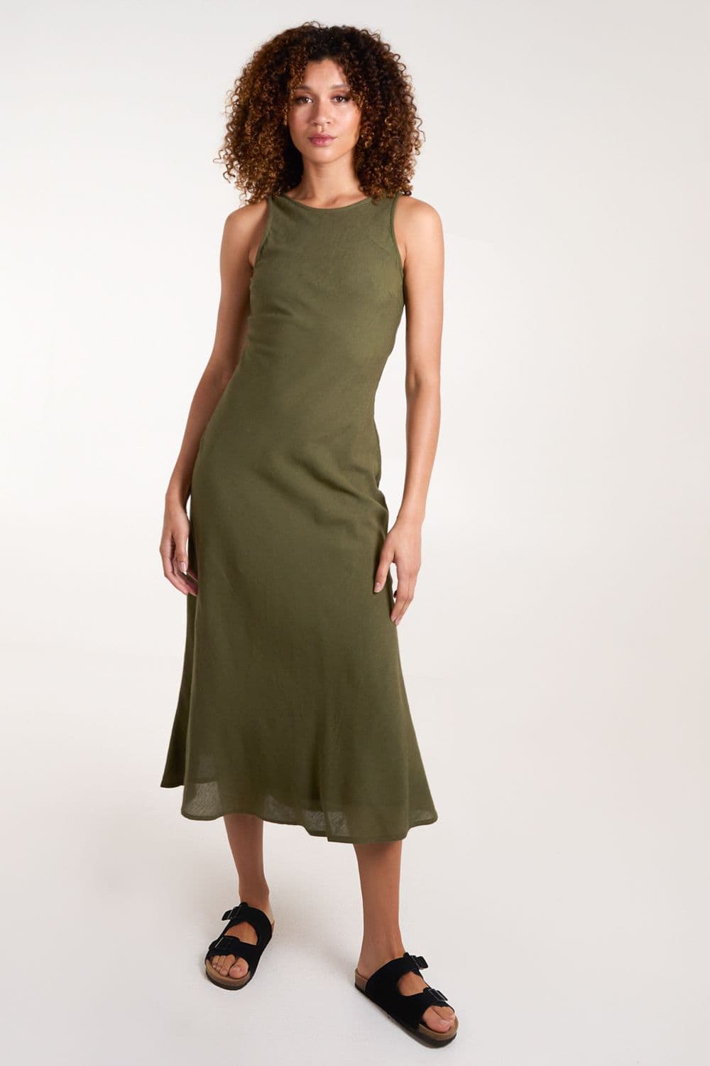 Blue Vanilla Women's Bias Cut Midi Dress in Khaki