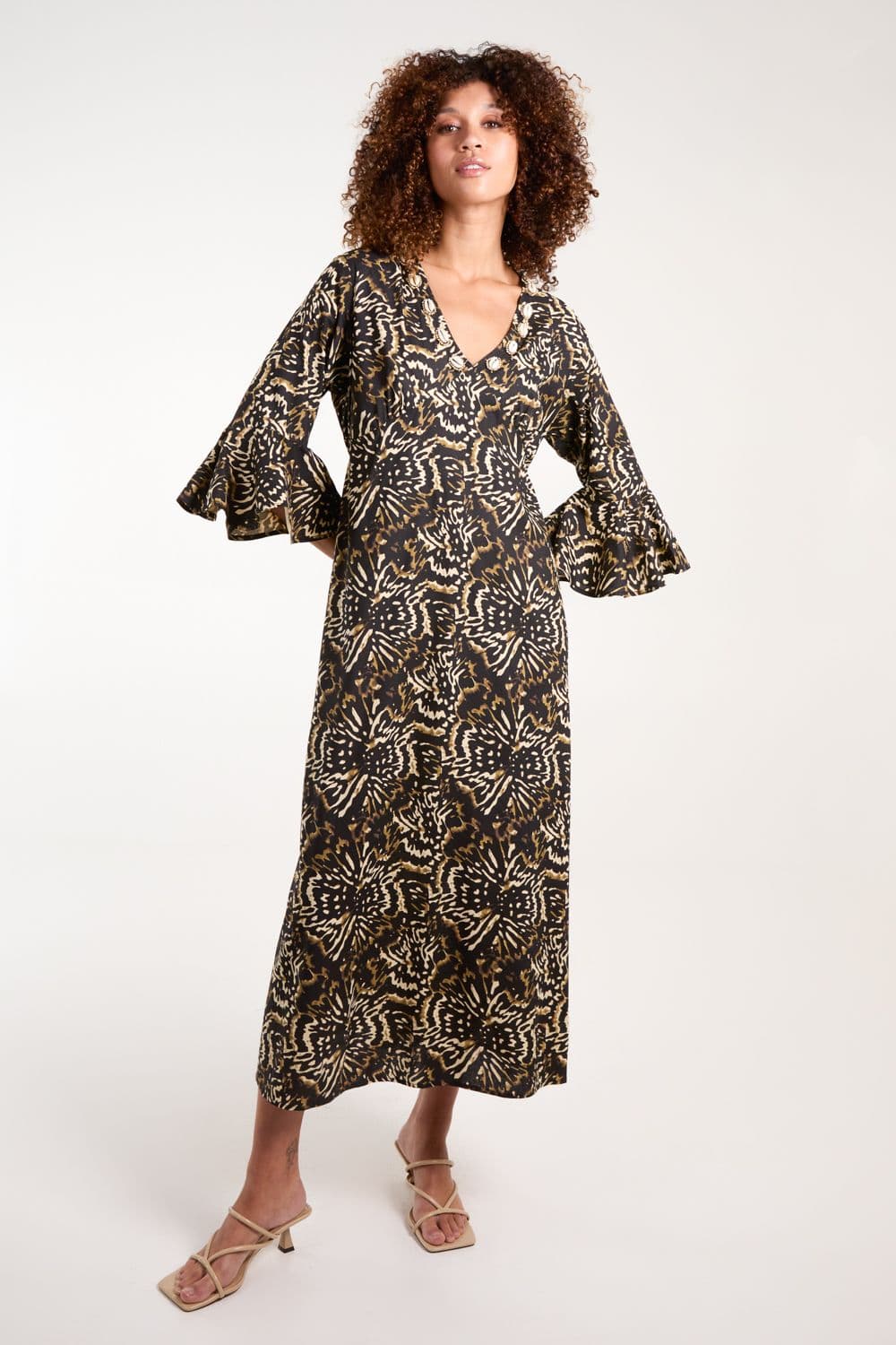 Blue Vanilla Women's V Neck Shell Midi Dress in Light Brown