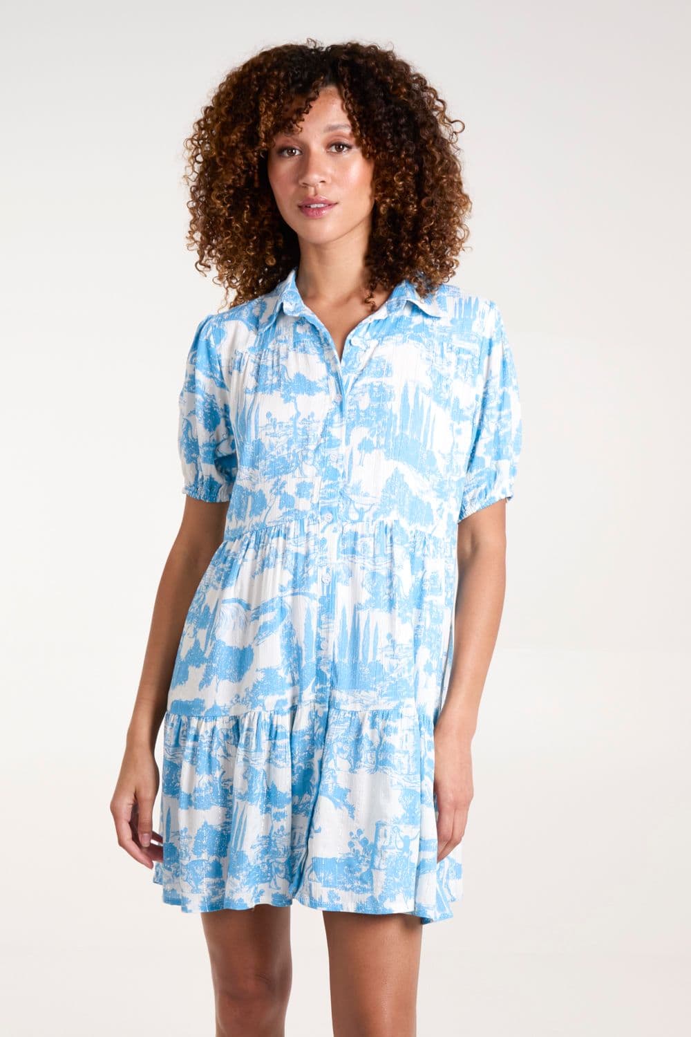 Blue Vanilla Women's Mini Smock Shirt Dress in Light Blue