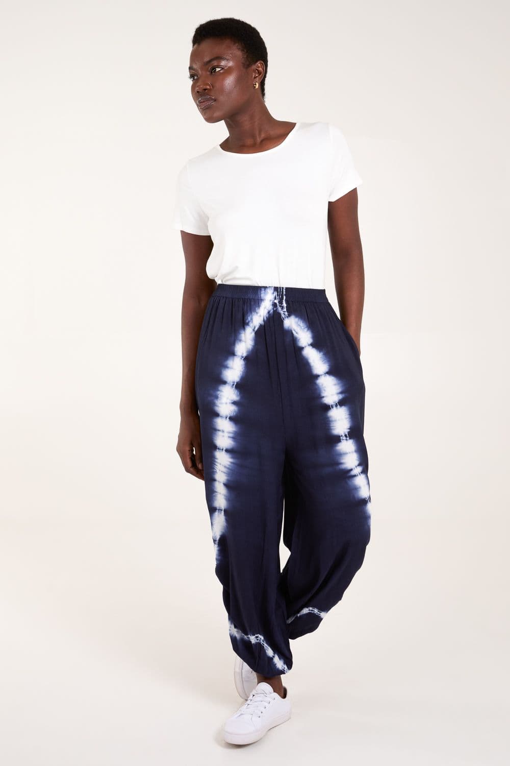 Blue Vanilla Women's Tie Dye Ruched Harem Trouser in Navy