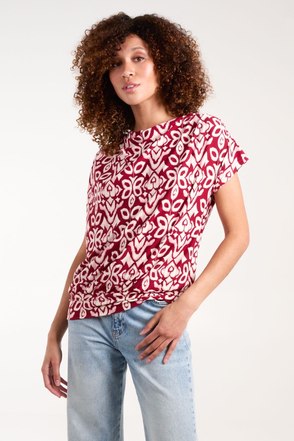 Blue Vanilla Women's Cowl Neck Deep Hem Top in Burgundy