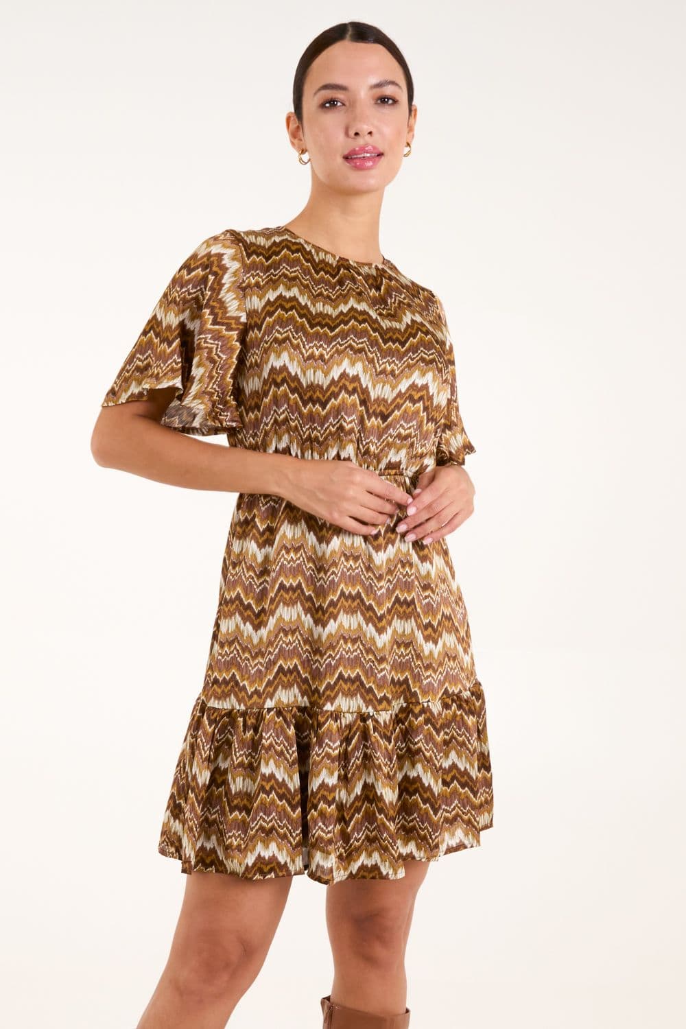 Blue Vanilla Women's Crew Neck Mini Dress in Brown