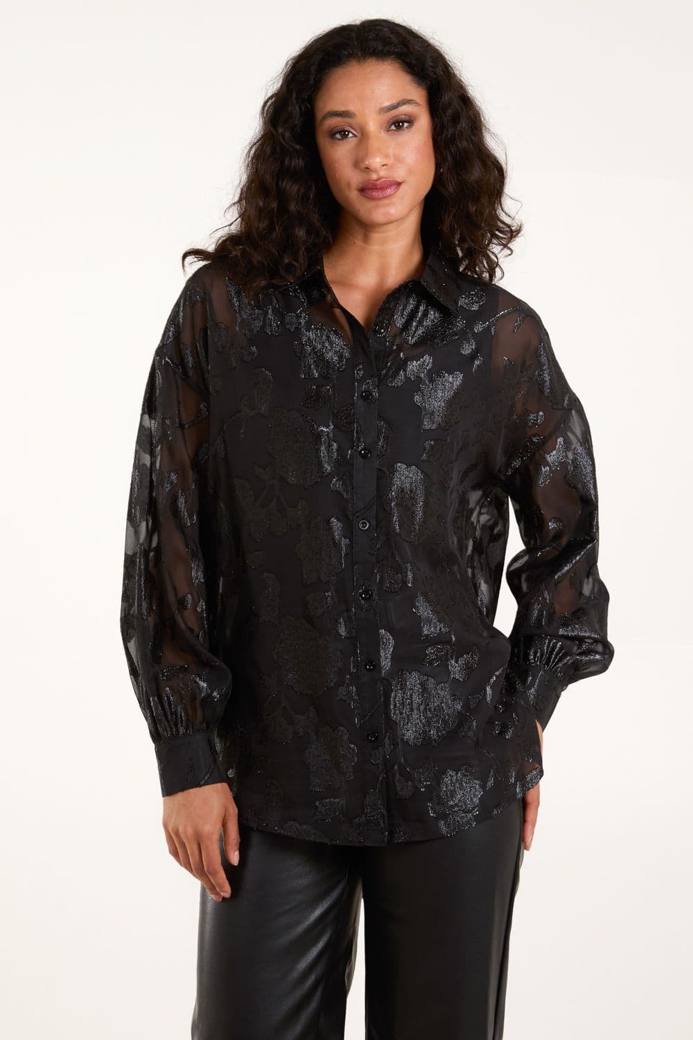 Blue Vanilla Women's Sheer Foil Shirt in Black