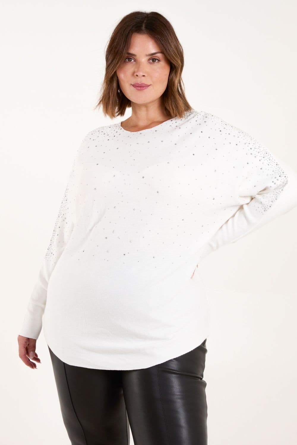 Blue Vanilla Women's Curve Jumper With Silver Sparkle in White