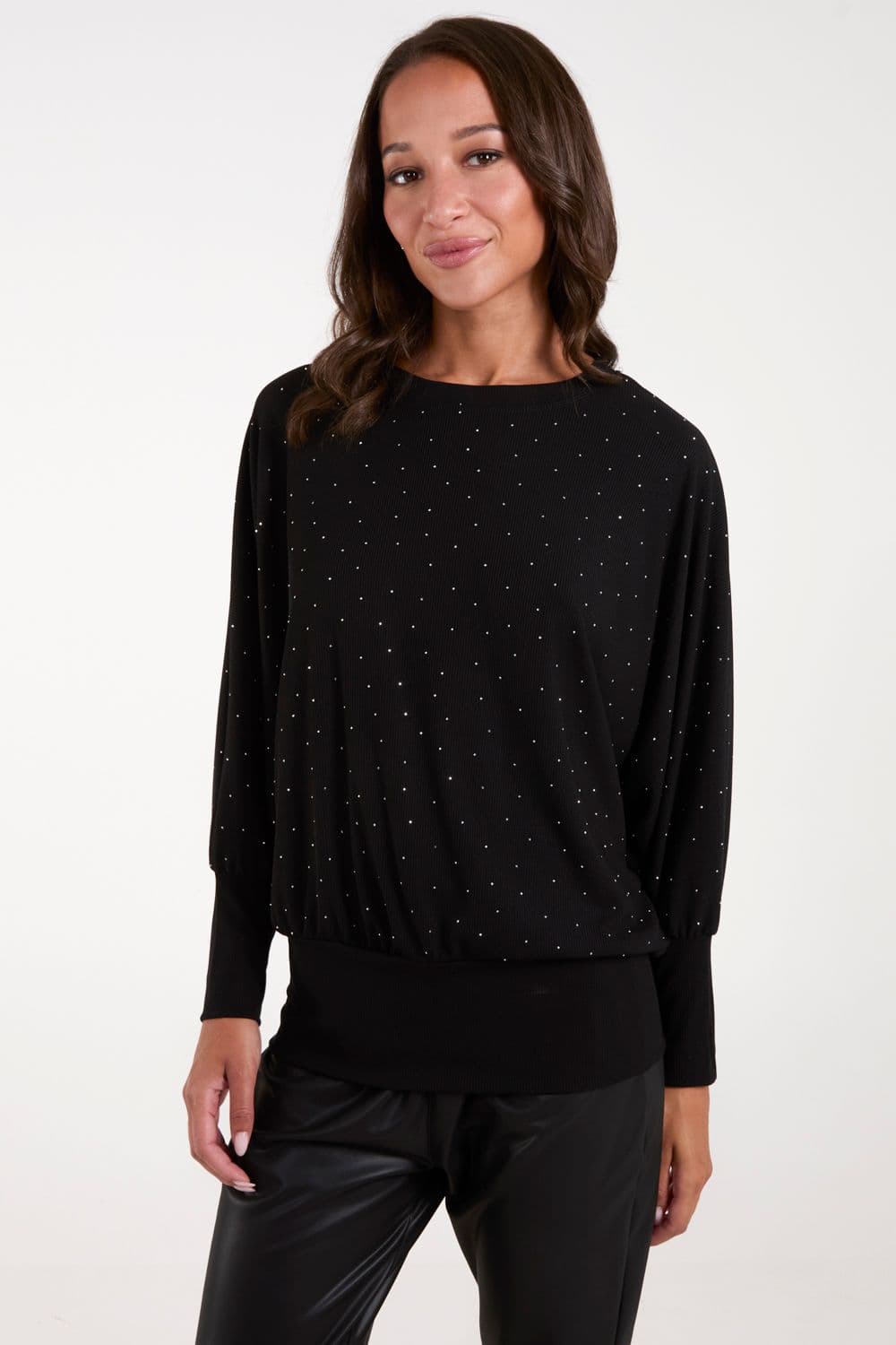 Blue Vanilla Women's Batwing Top With Diamantes in Black