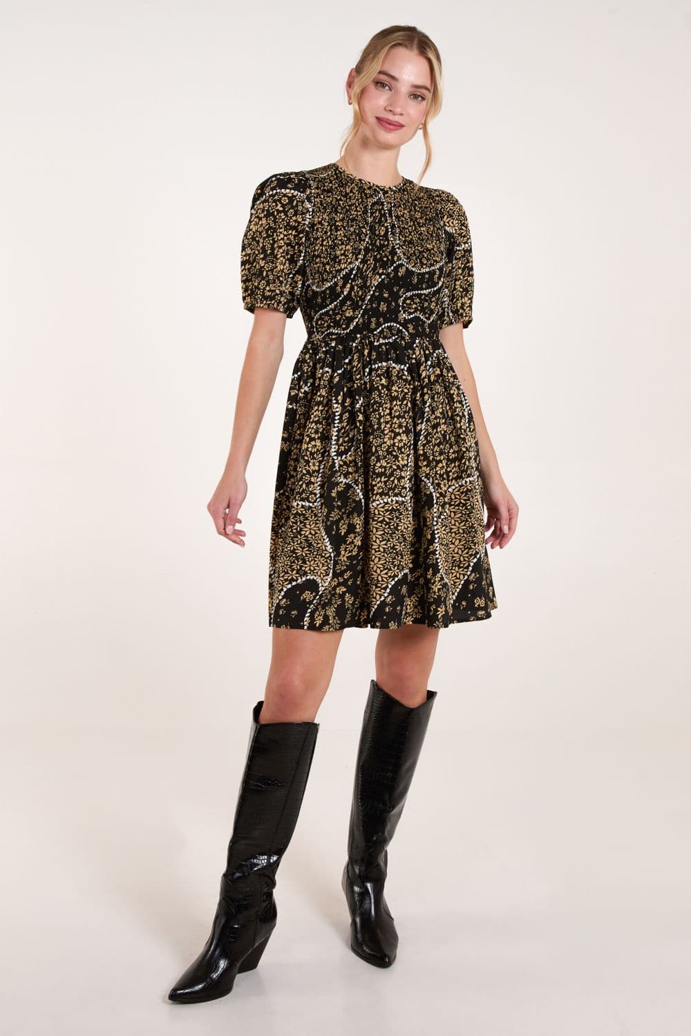 Blue Vanilla Women's Shirred Front Mini Dress in Black