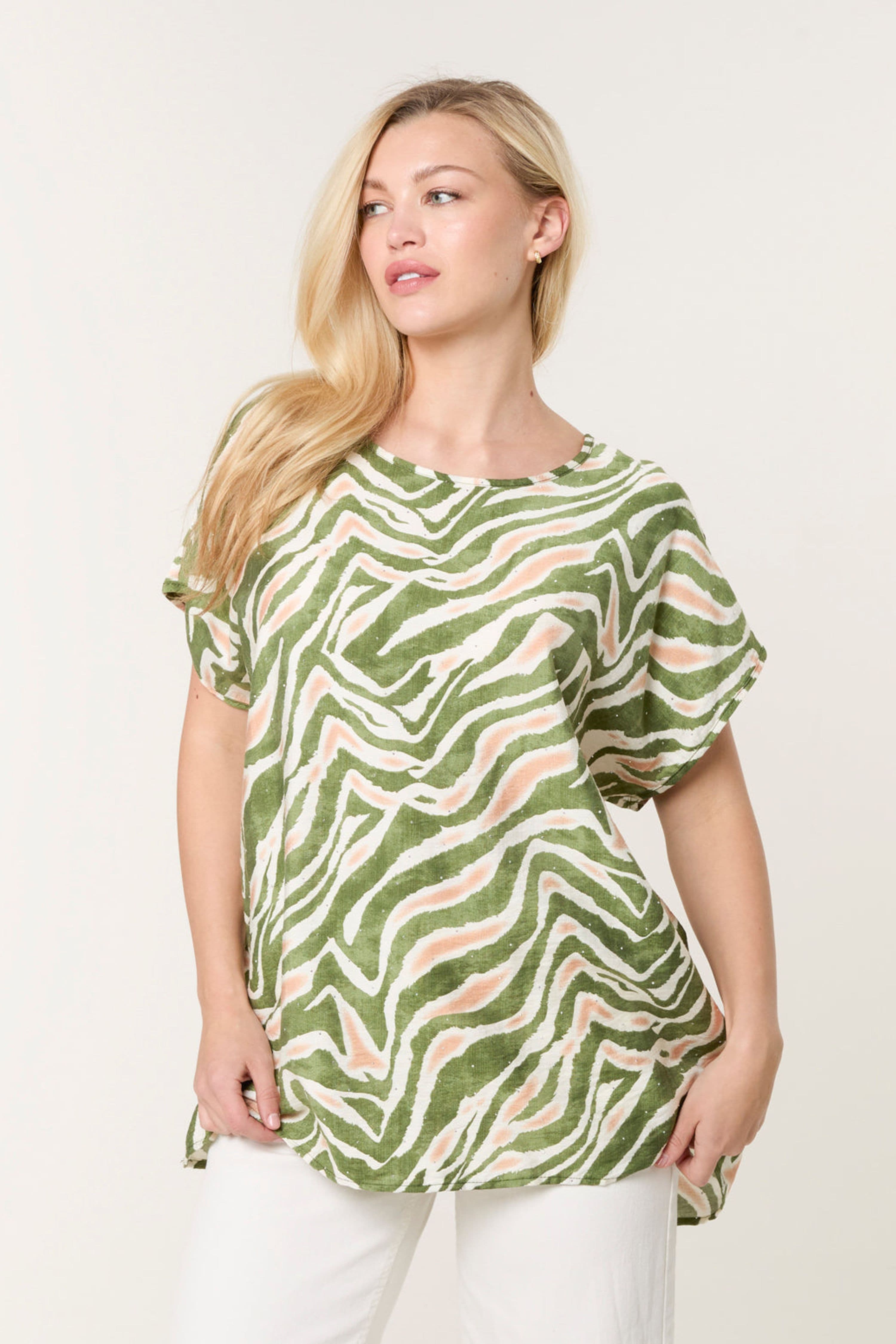 Blue Vanilla Women's Green Short Sleeve Slip On Round Neck Top