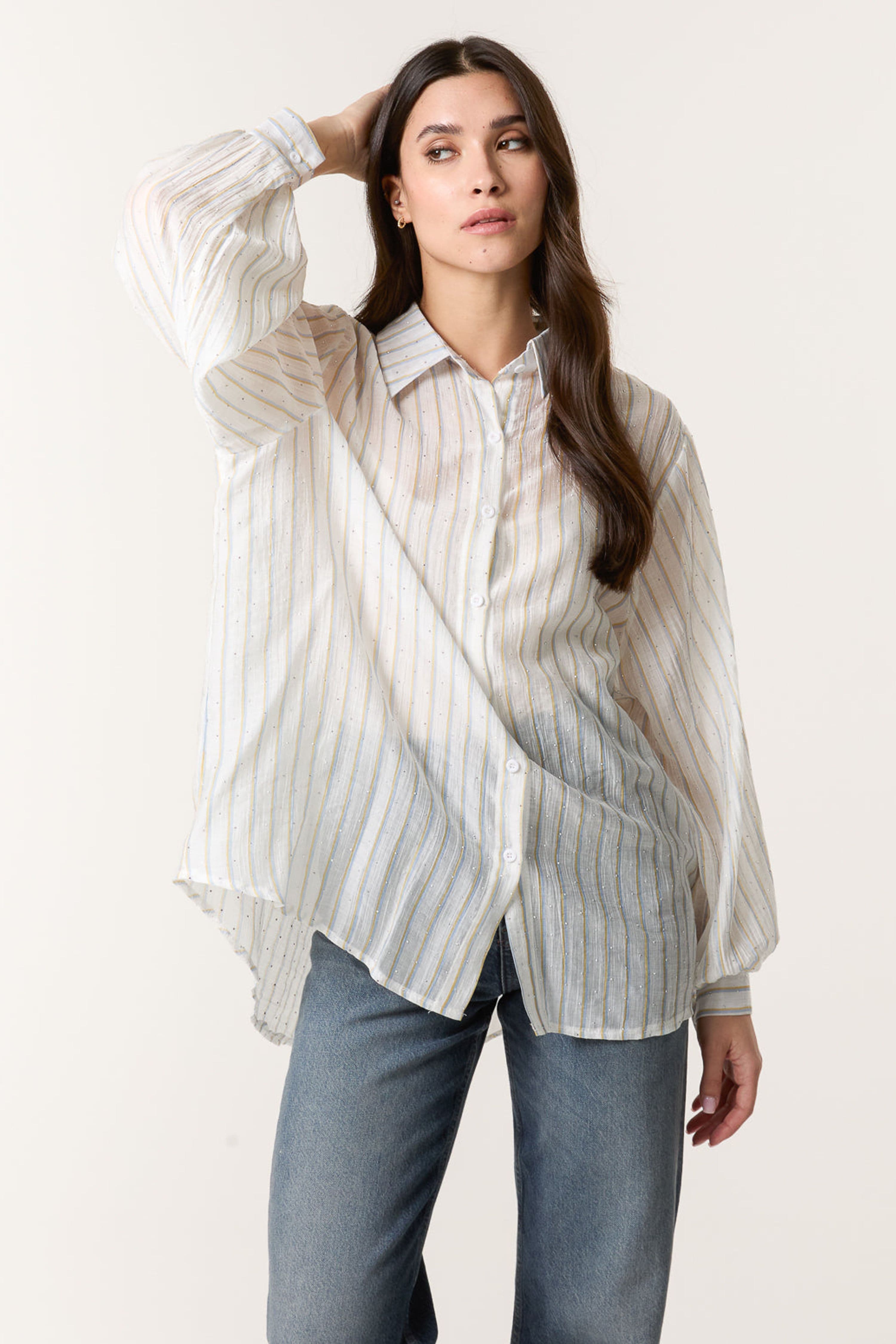 Blue Vanilla Women's Blue Long Sleeve Button Up Collar Blouse