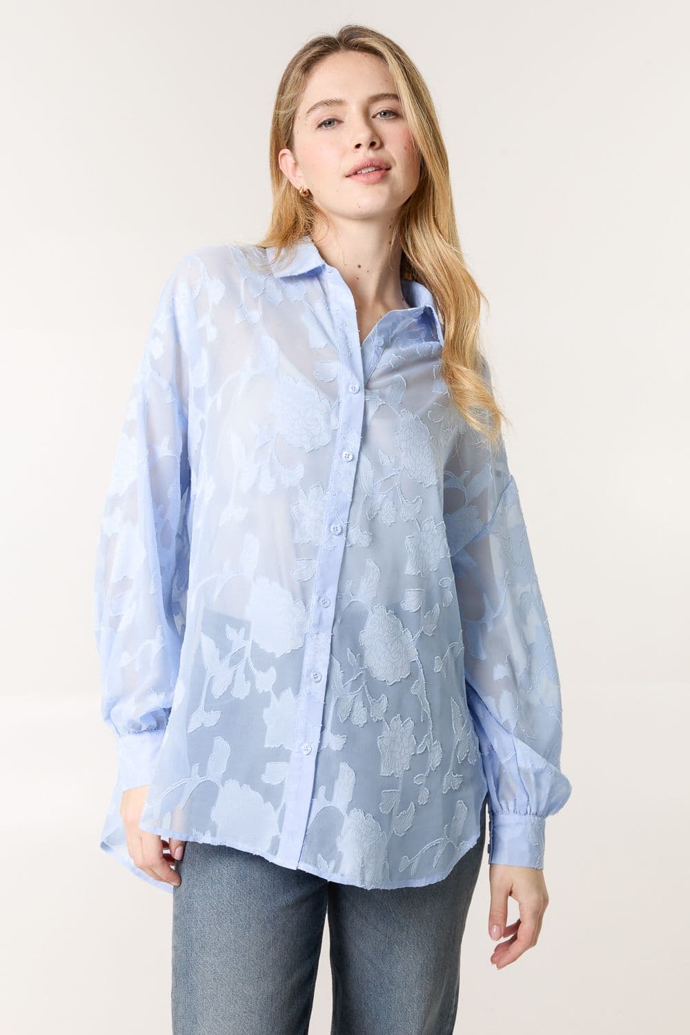 Blue Vanilla Women's Sheer Devore Shirt in Blue
