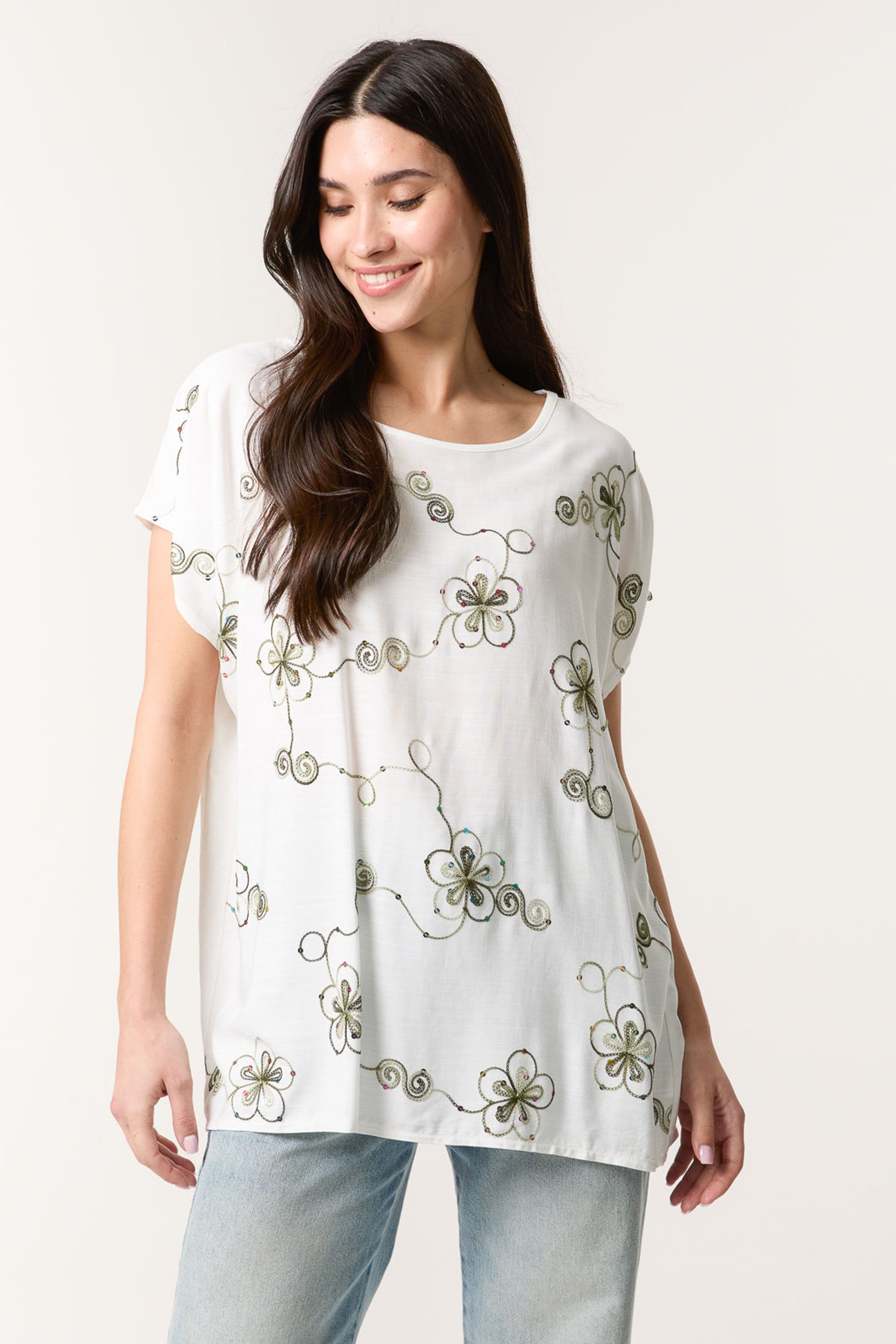 Blue Vanilla Women's Khaki Short Sleeve Slip On Round Neck Top