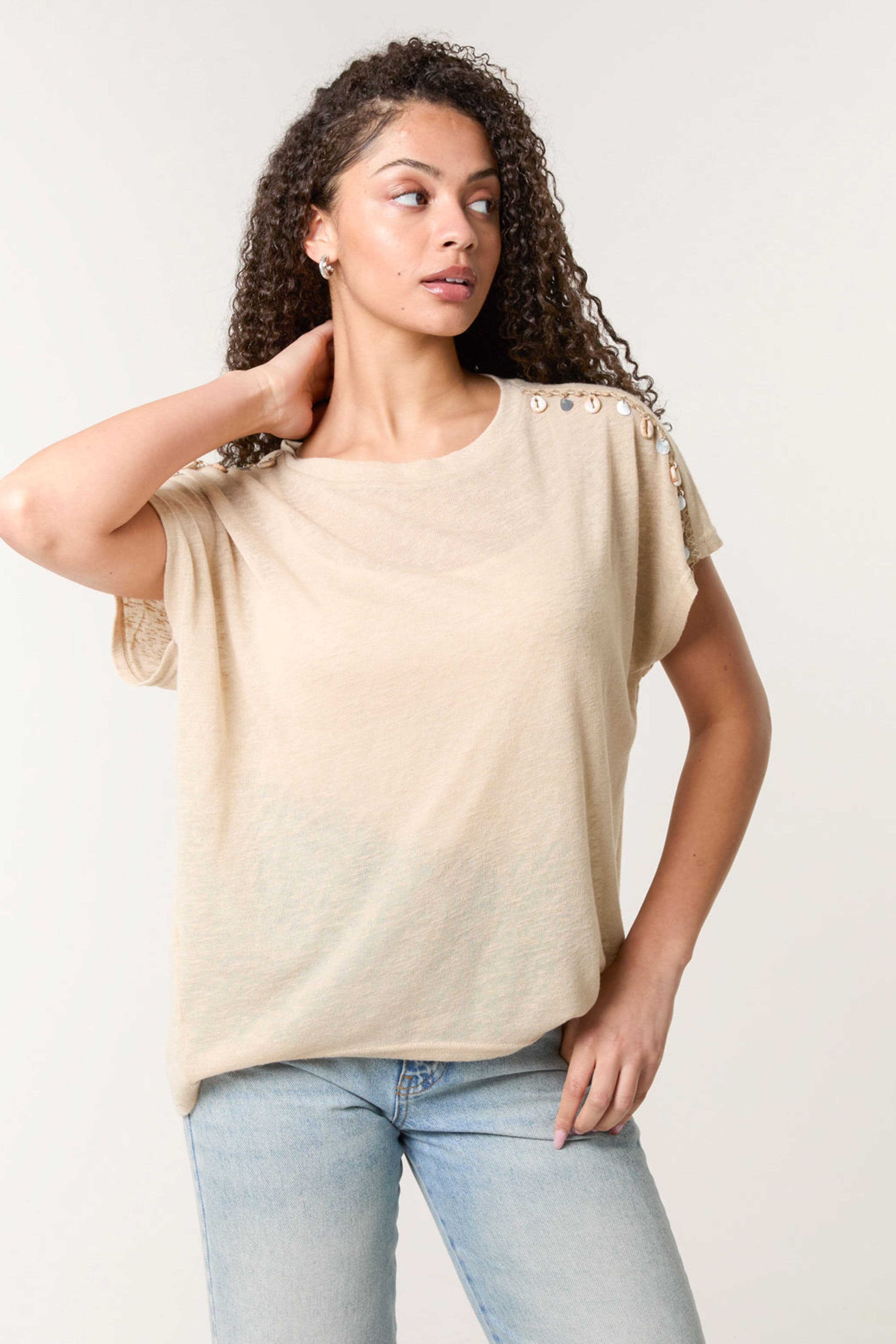 Blue Vanilla Women's Stone Short Sleeve Slip On Round Neck Top