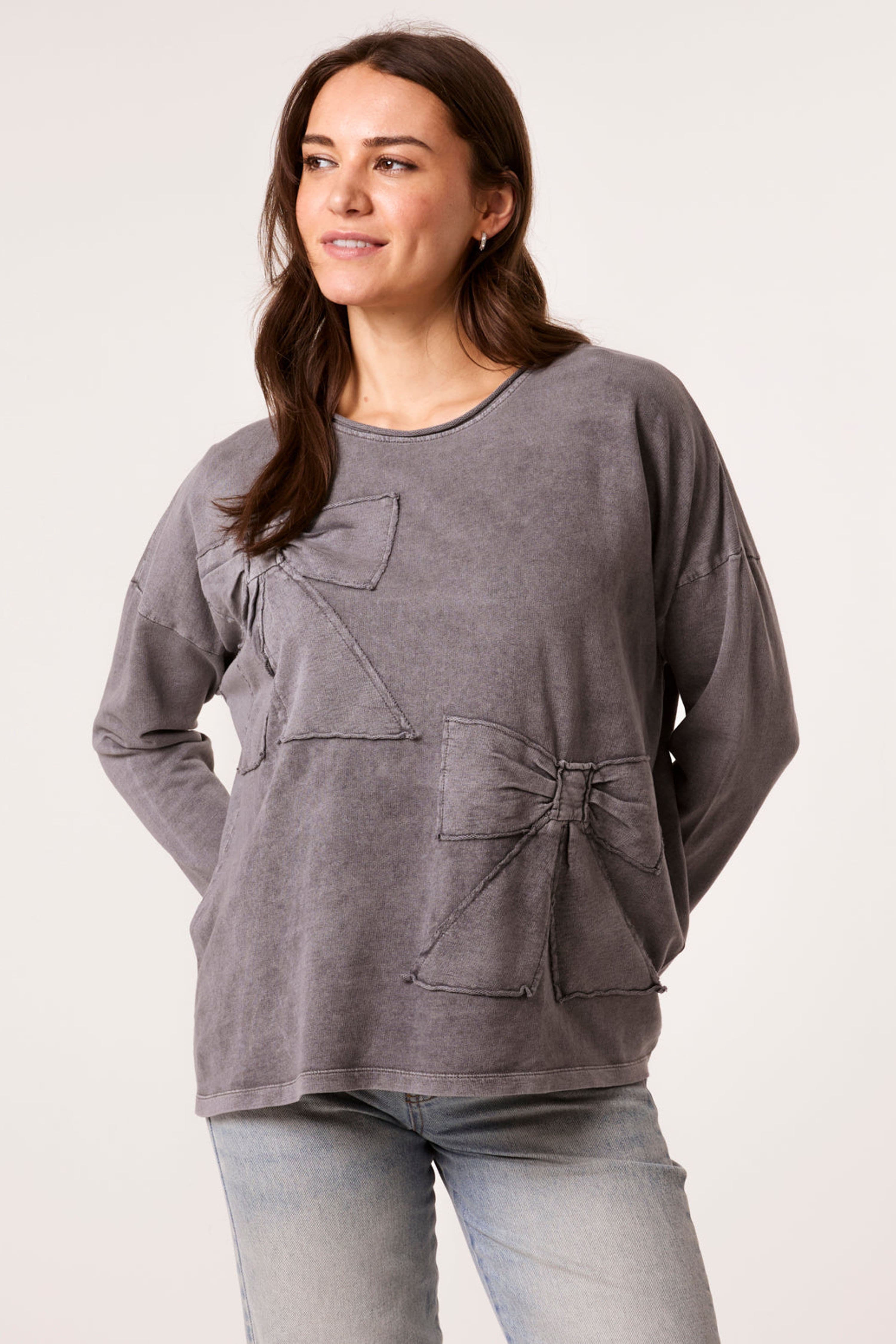Blue Vanilla Women's Grey Long Sleeve Slip On Round Neck Sweatshirt
