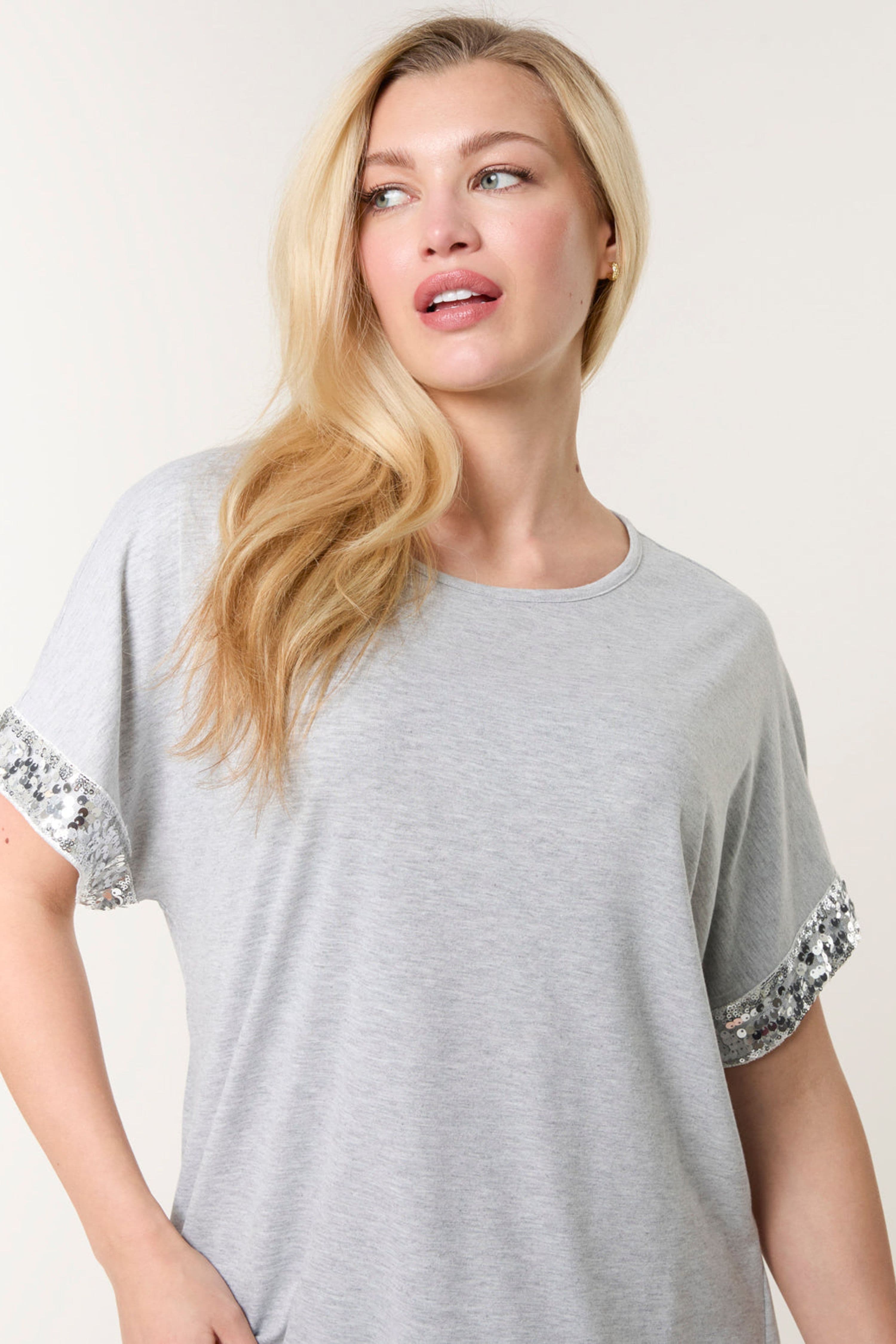 Blue Vanilla Women's Grey Short Sleeve Slip On Round Neck Top