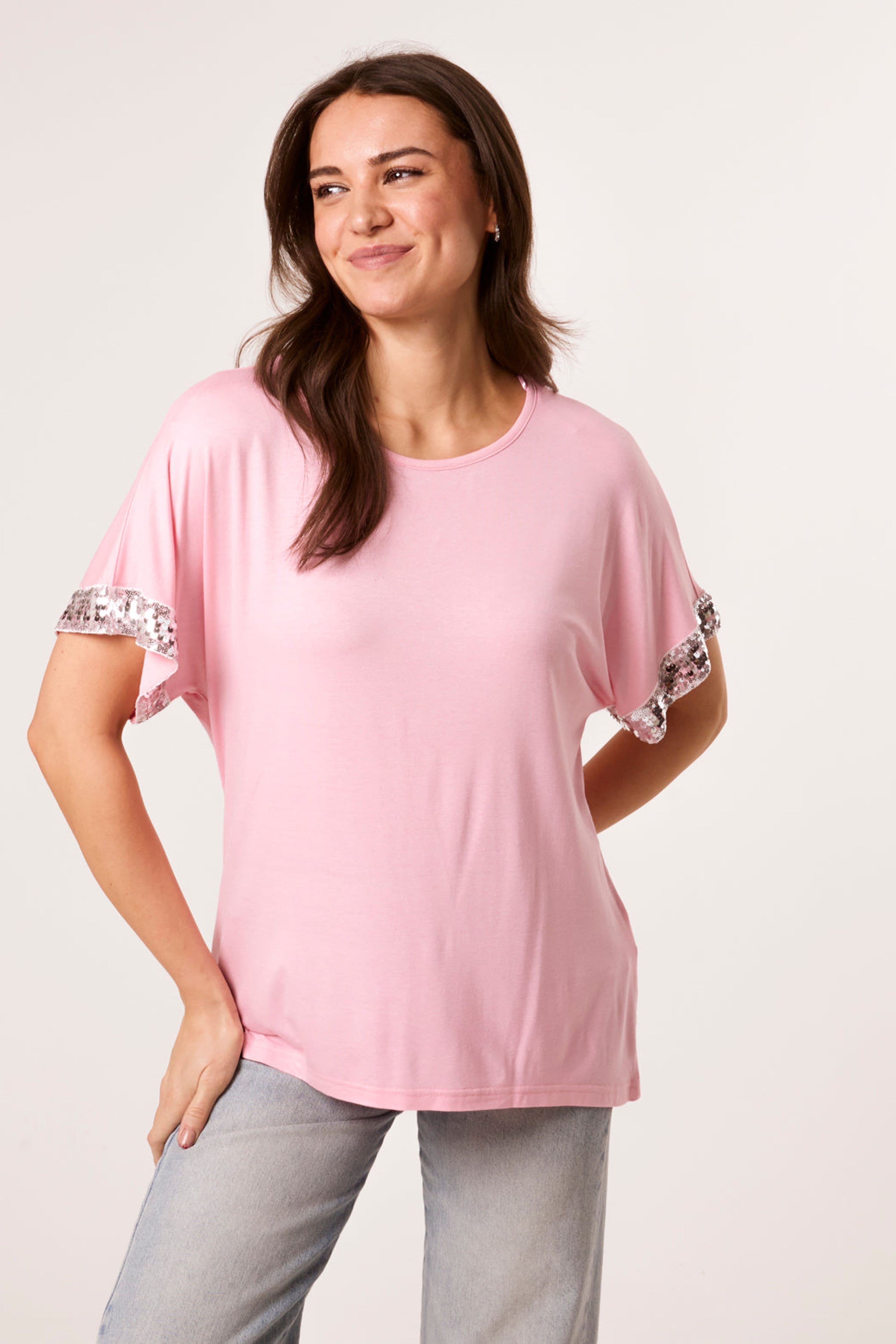 Blue Vanilla Women's Pink Short Sleeve Slip On Round Neck Top
