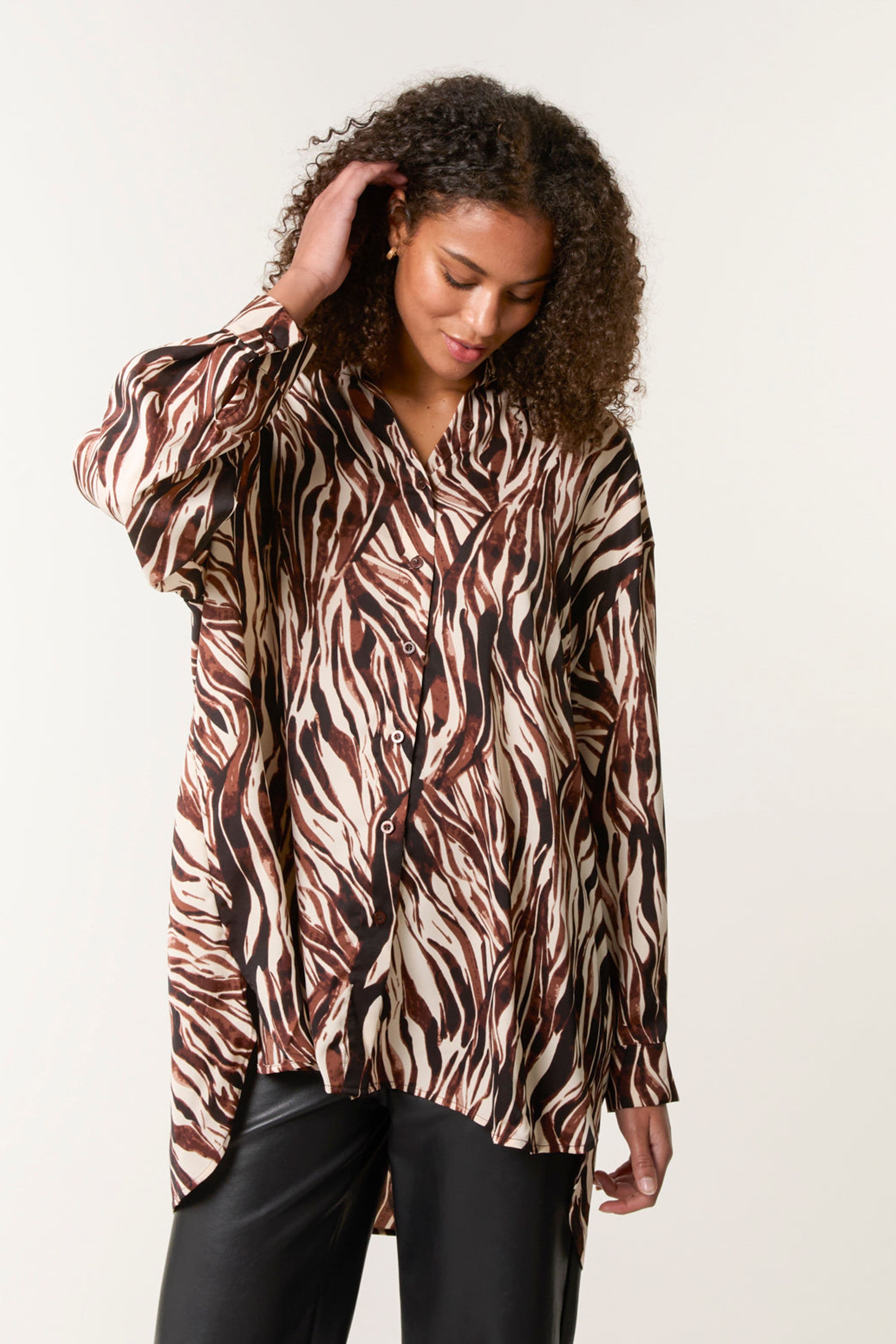 Blue Vanilla Women's Elasticated Waist Brown Long Sleeve Slip On Turtleneck Blouse