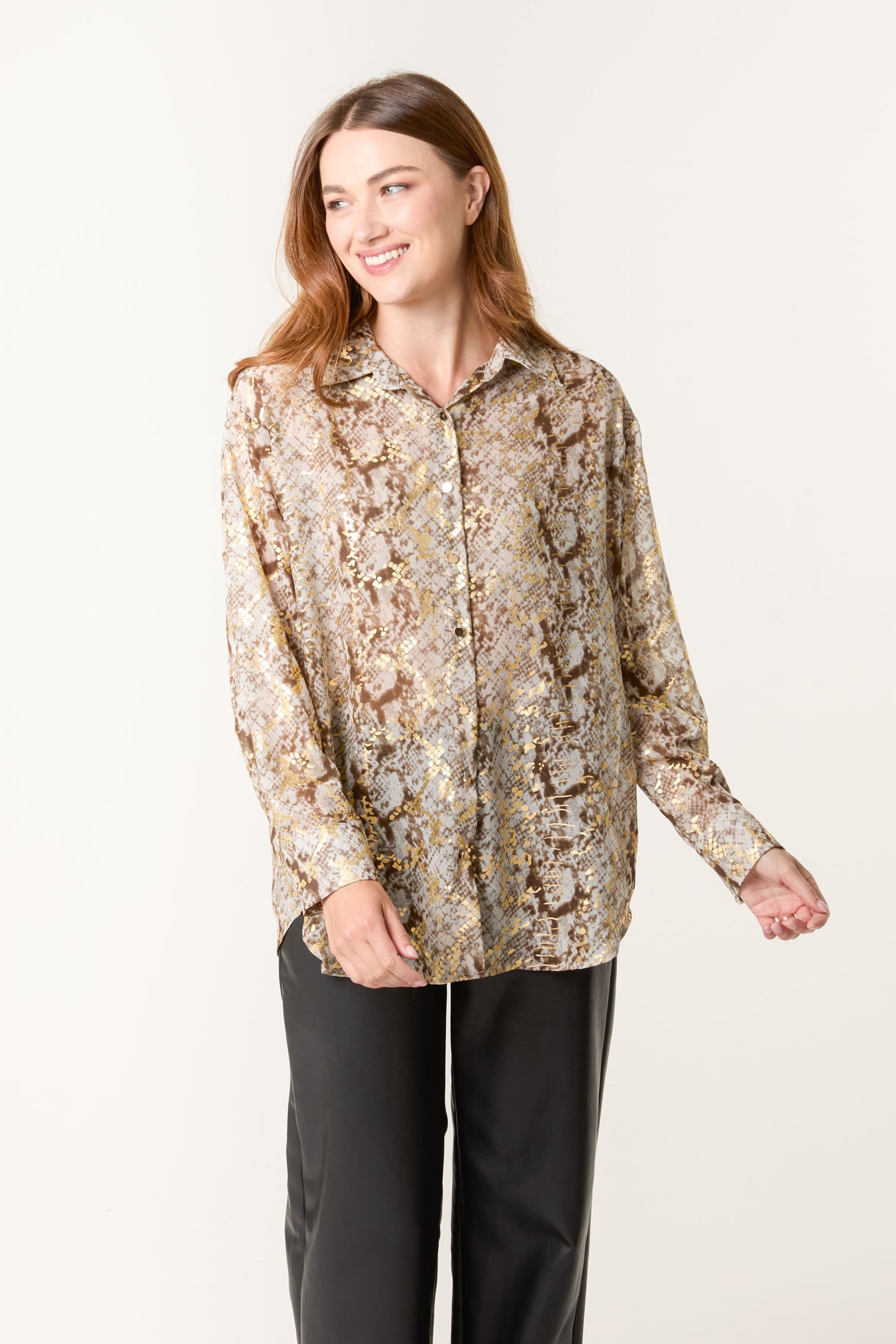 Blue Vanilla Women's Gold Long Sleeve Slip On Collar Blouse