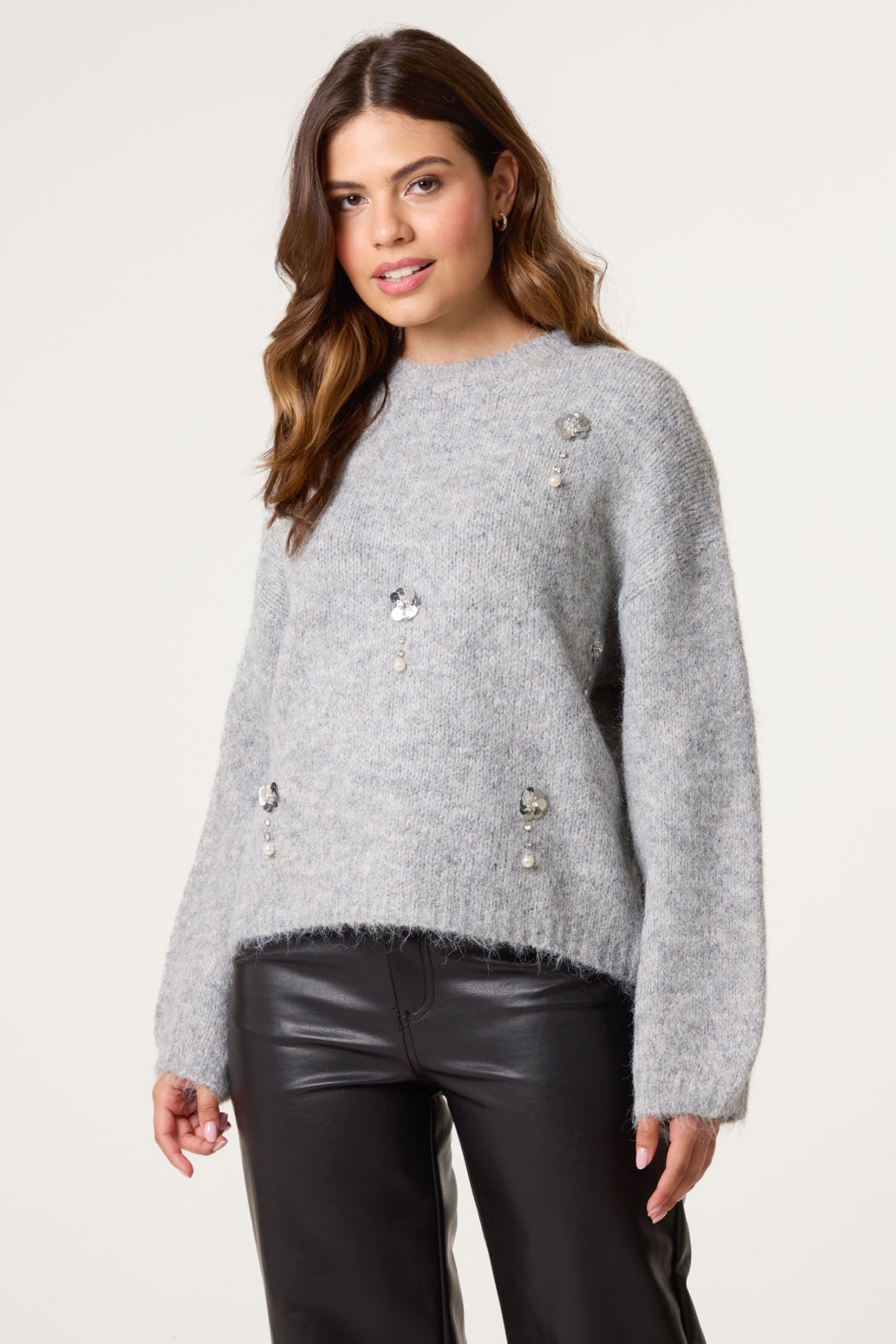 Blue Vanilla Women's Grey Long Sleeve Slip On Round Neck Jumper