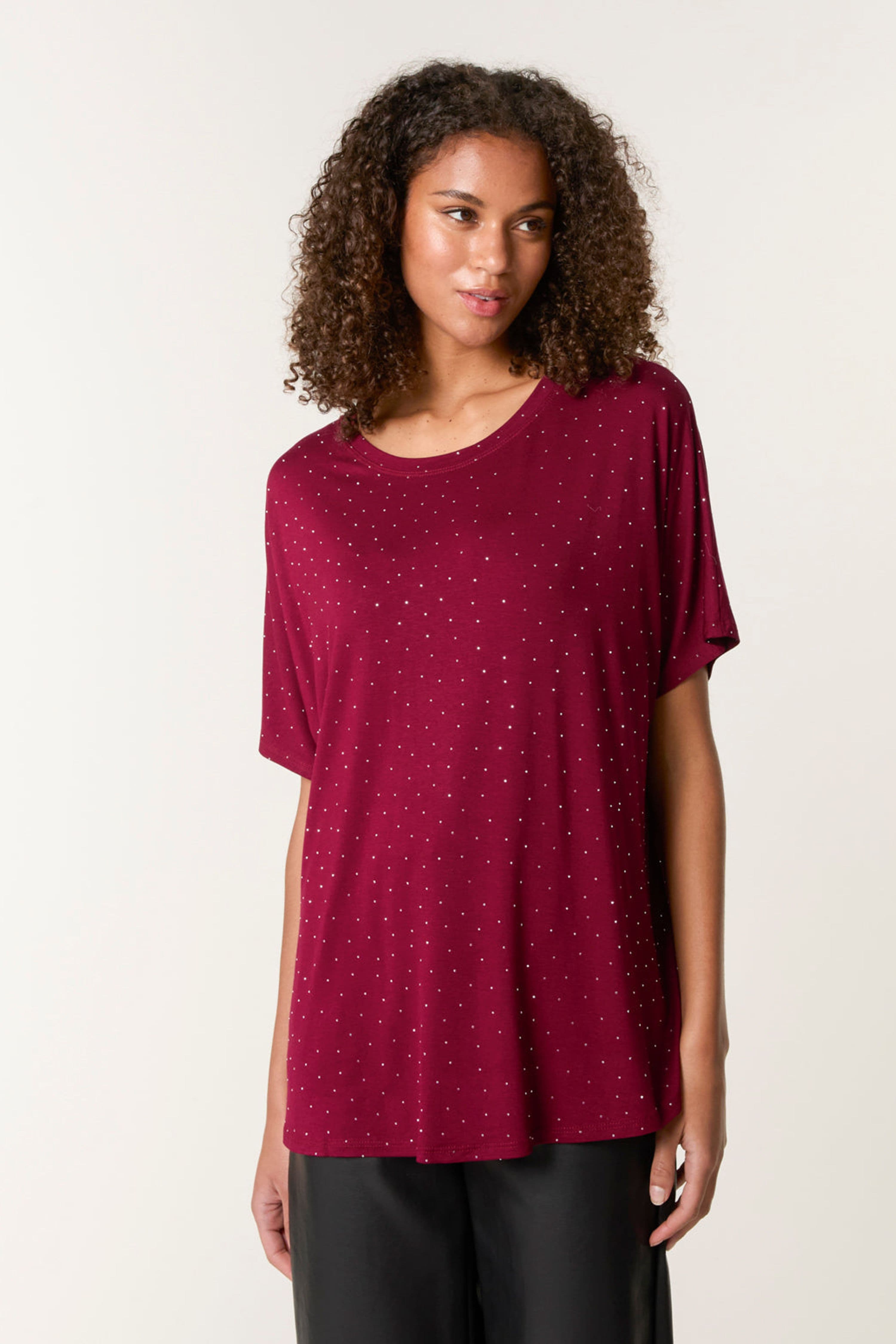 Blue Vanilla Women's Dark Red Short Sleeve Slip On Round Neck Top