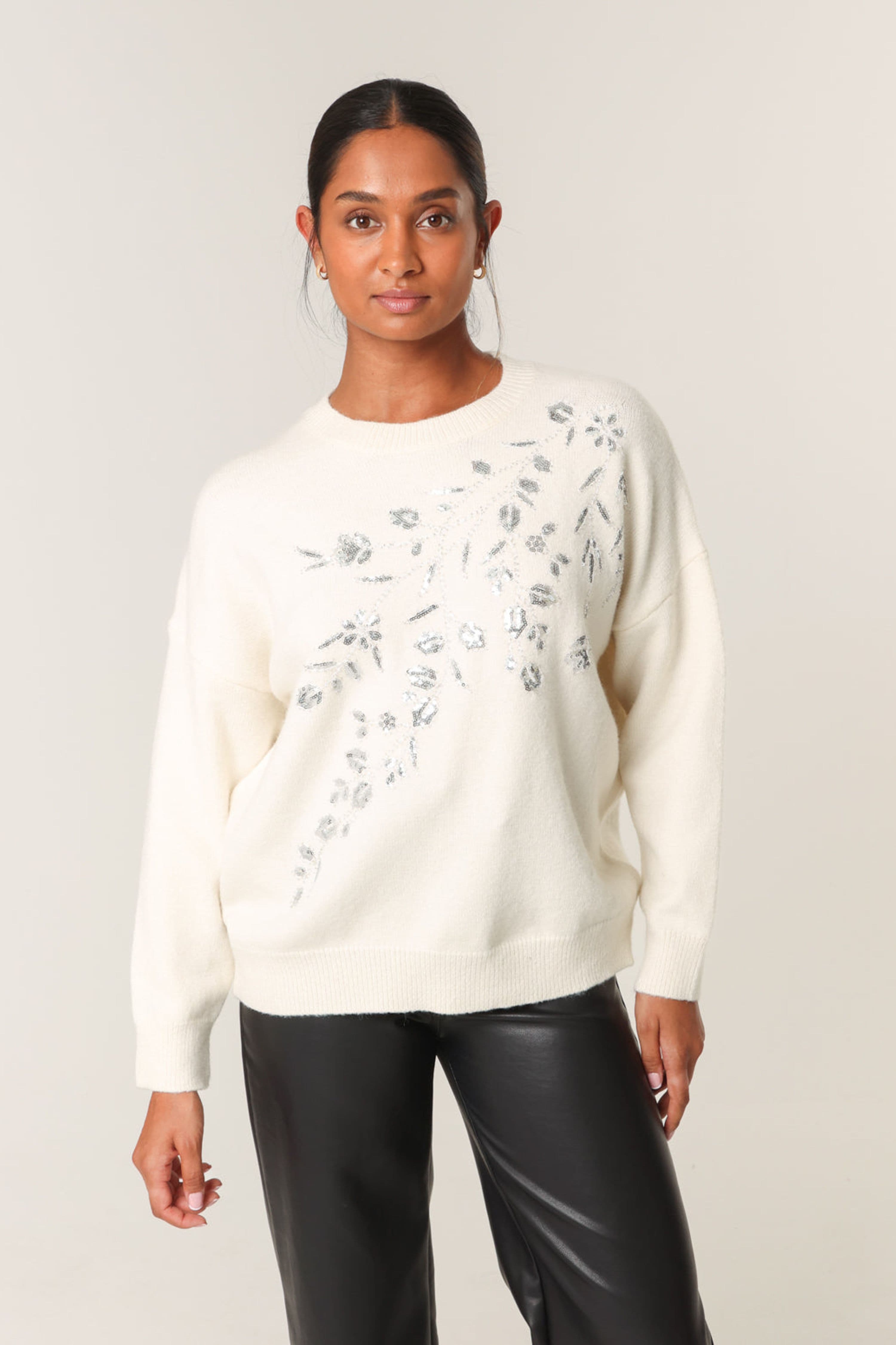 Blue Vanilla Women's Ivory Long Sleeve Slip On Crew Jumper