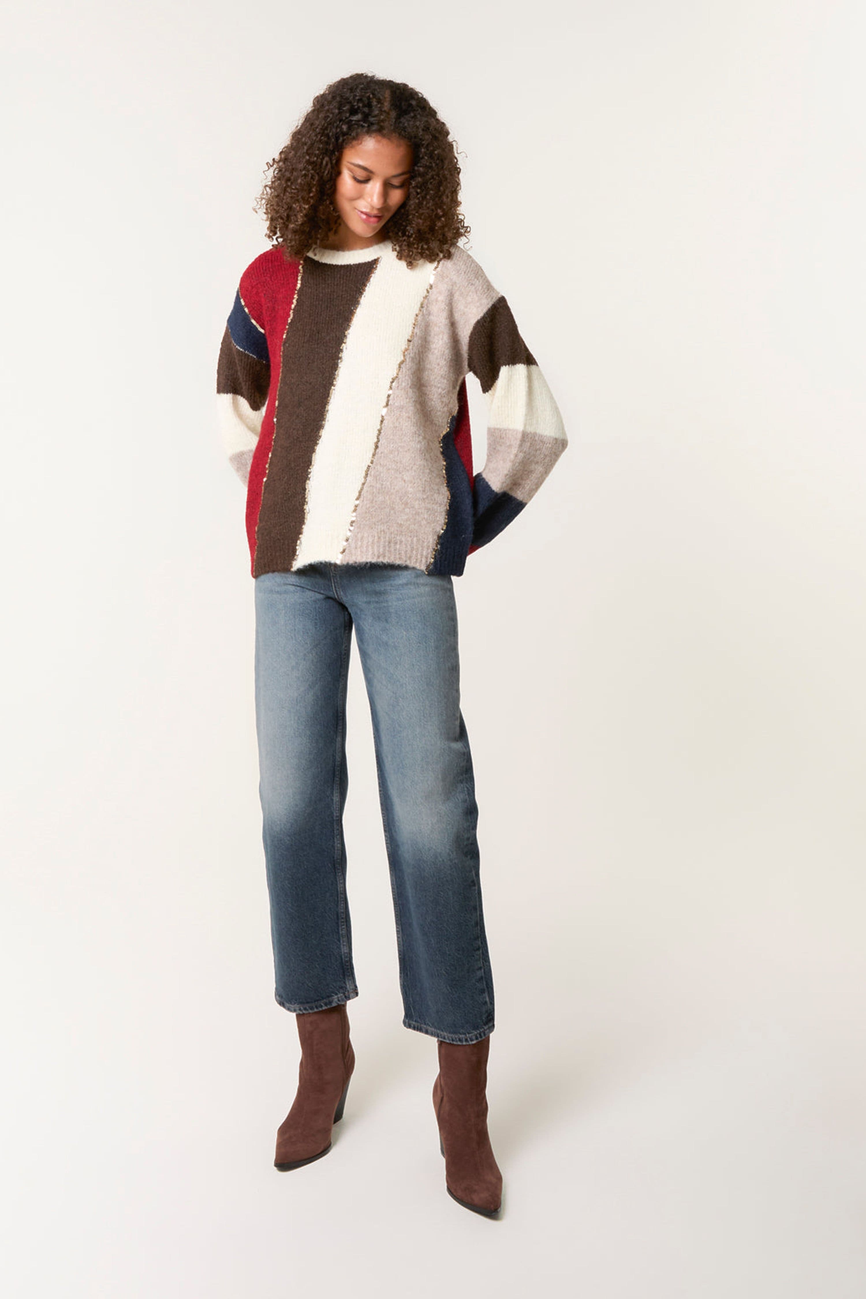 Blue Vanilla Women's Brown Long Sleeve Slip On Round Neck Jumper