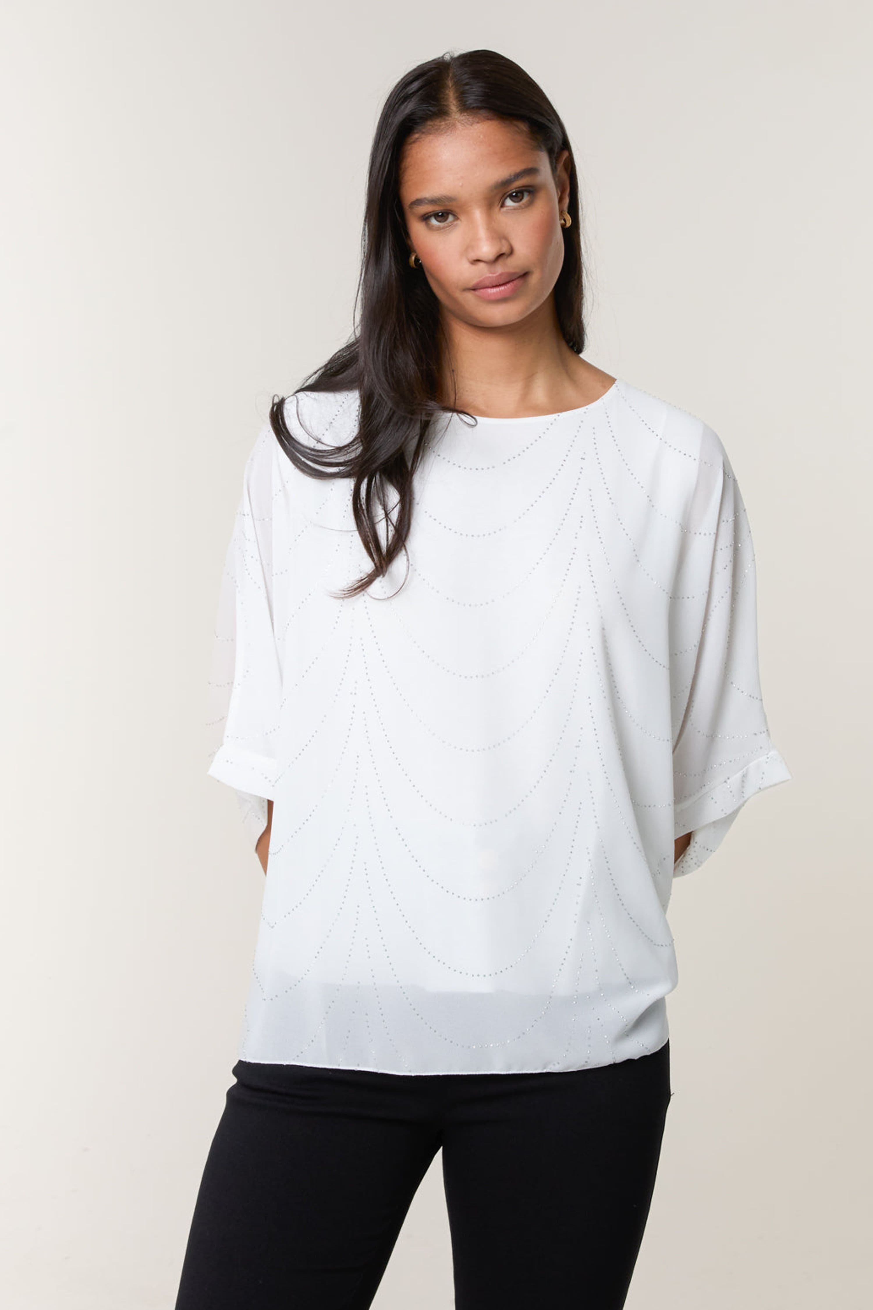 Blue Vanilla Women's White Three Quarter Sleeve Slip On Round Neck Top