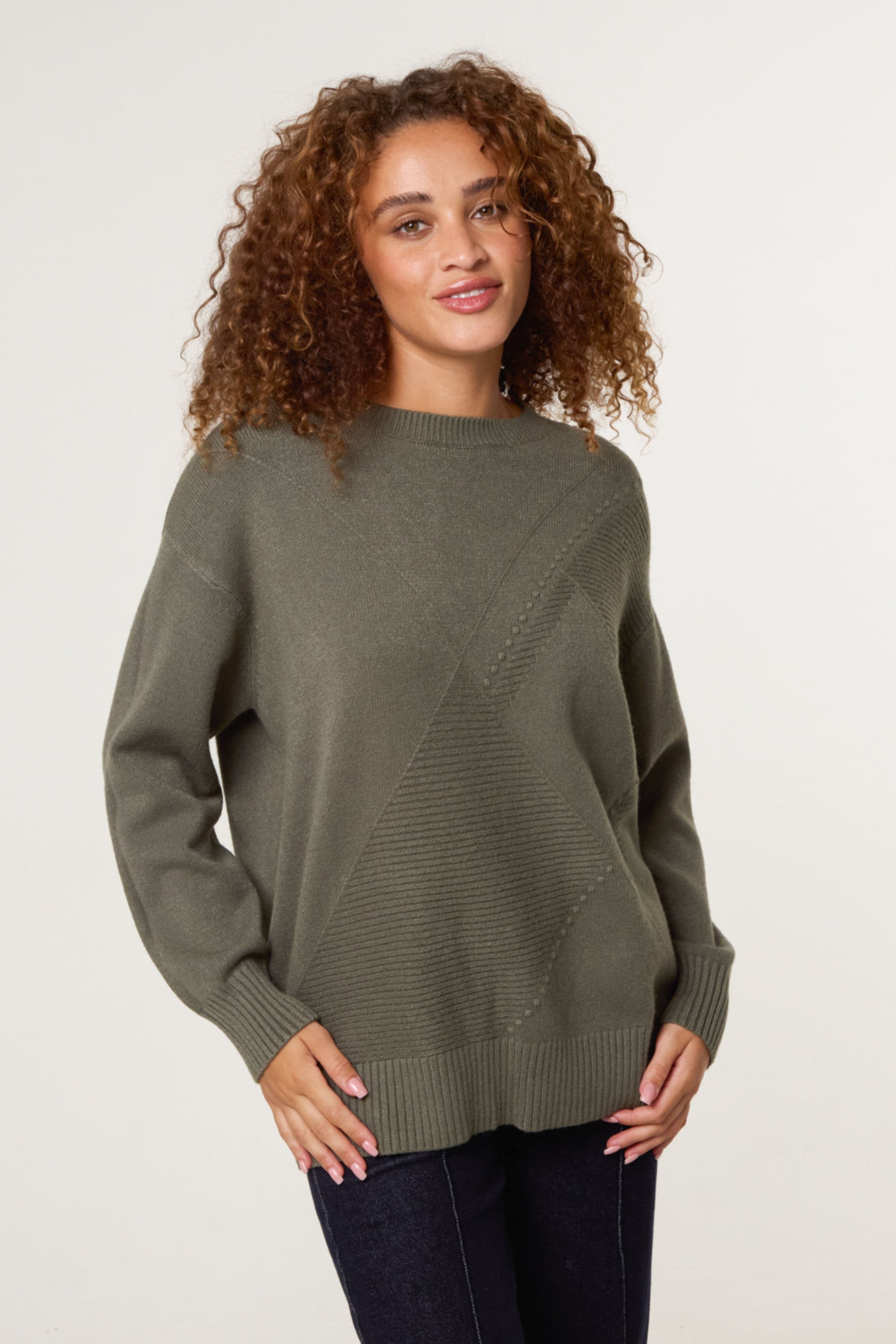 Blue Vanilla Women's Khaki Long Sleeve Slip On Round Neck Jumper