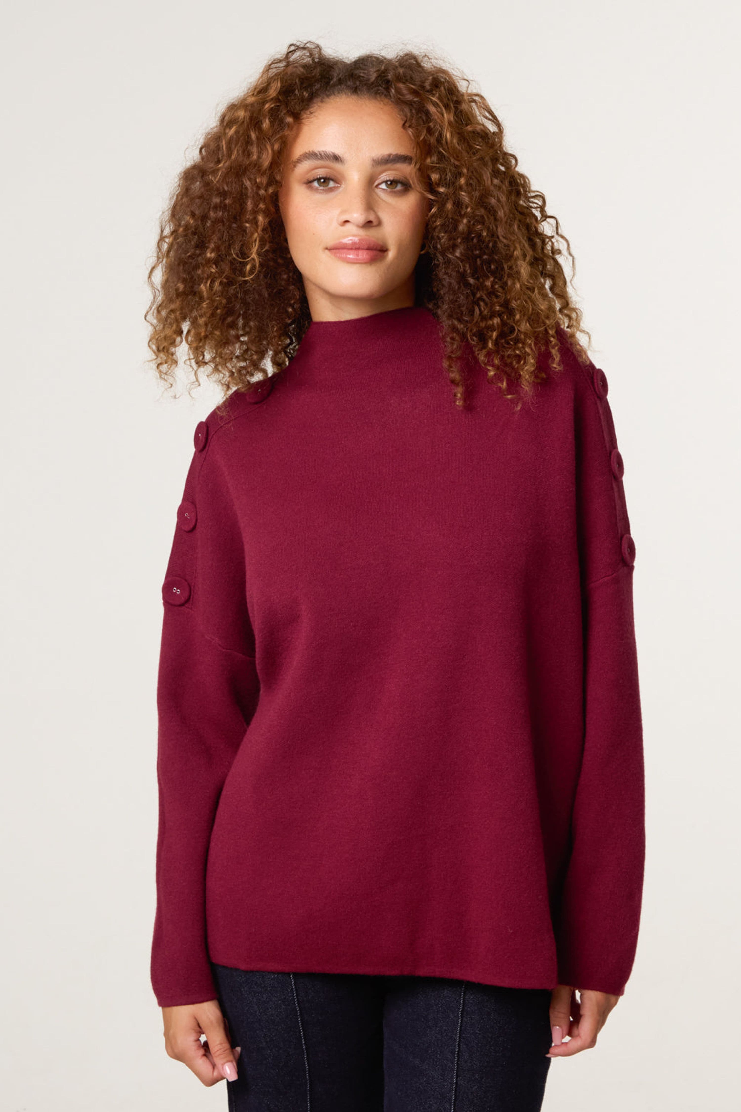 Blue Vanilla Women's Red Long Sleeve Slip On Turtleneck Jumper
