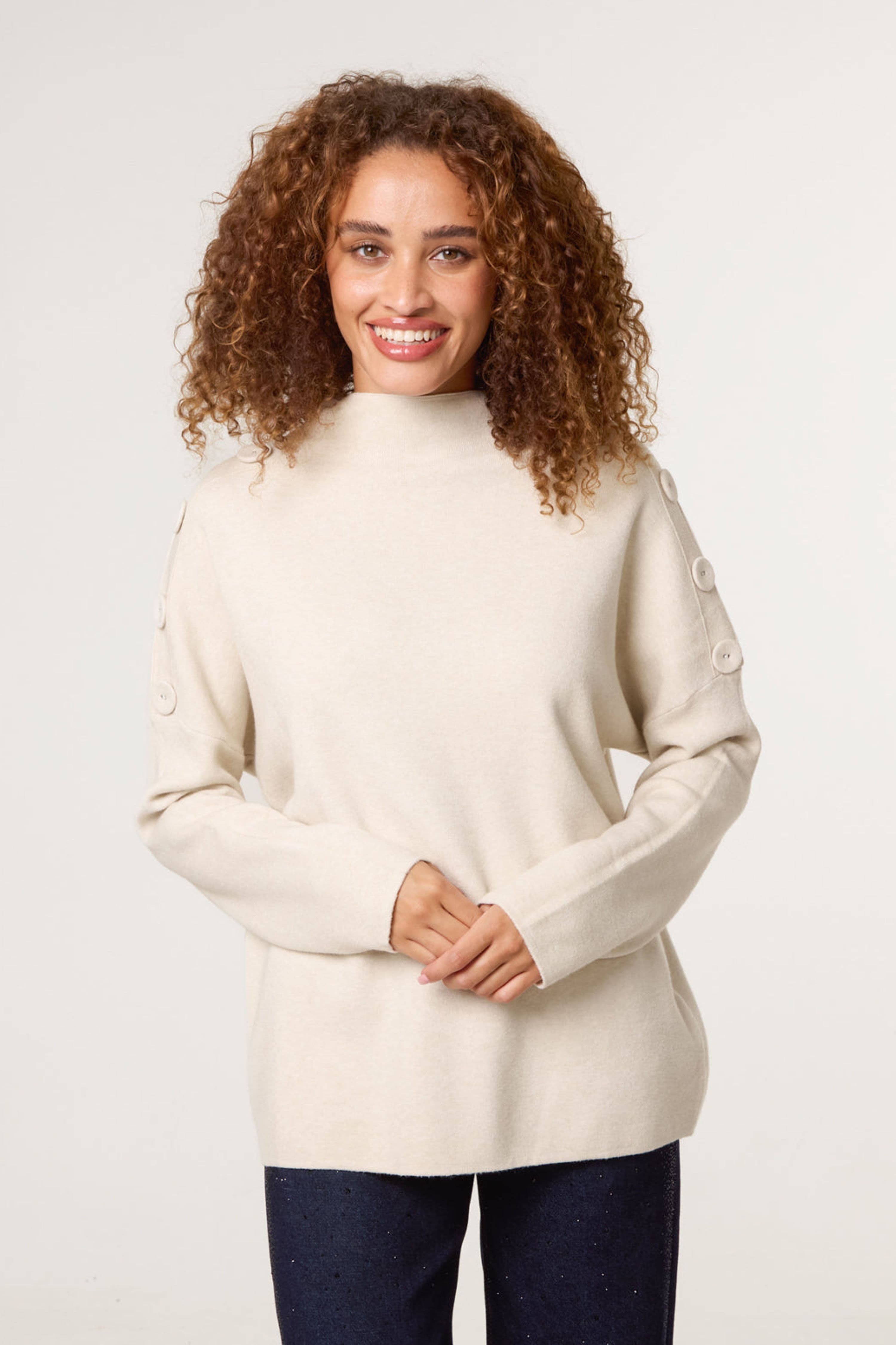 Blue Vanilla Women's Beige Long Sleeve Slip On Turtleneck Jumper