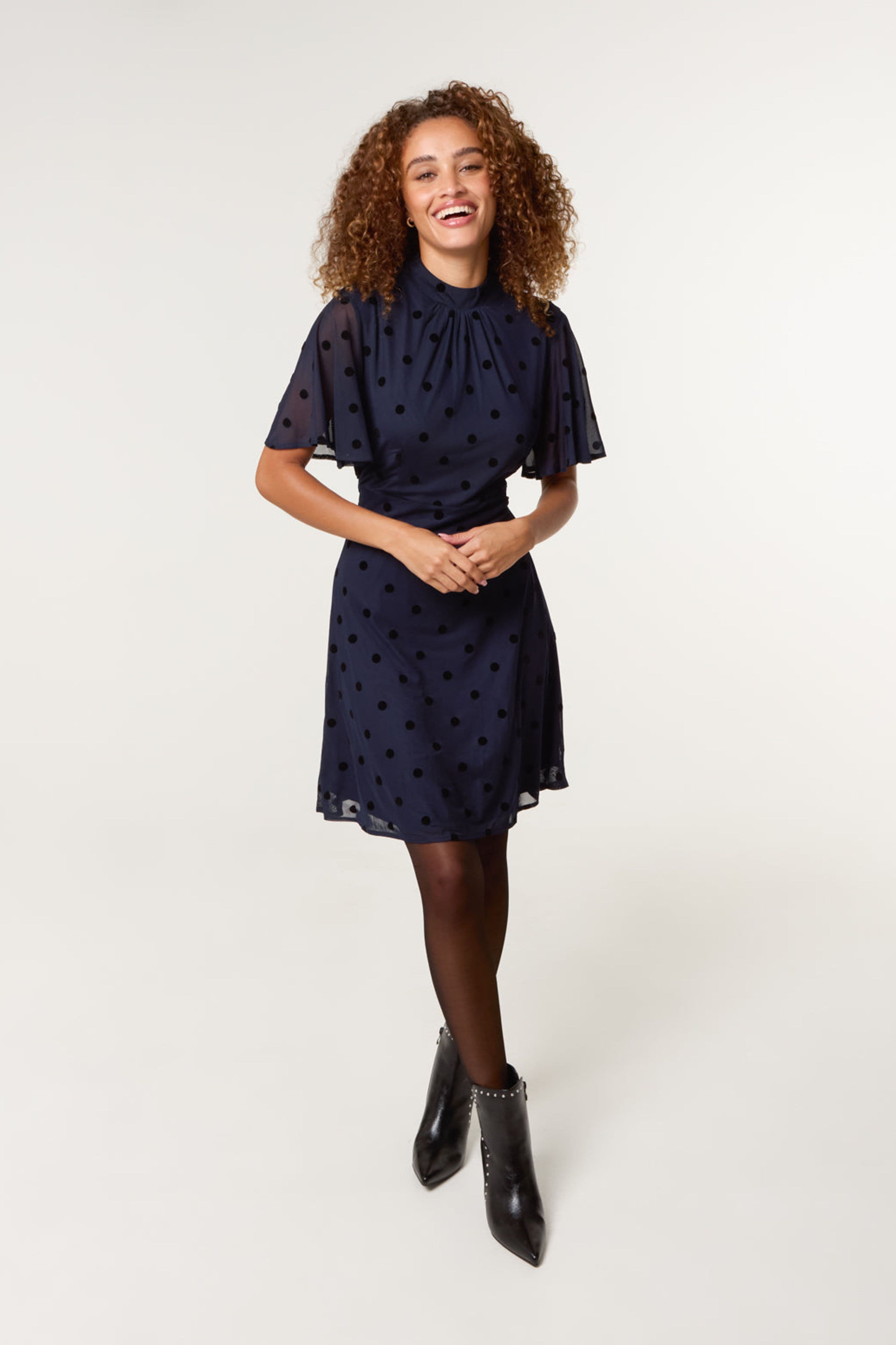 Blue Vanilla Women's Navy Short Sleeve Zip Turtleneck Mini Dress