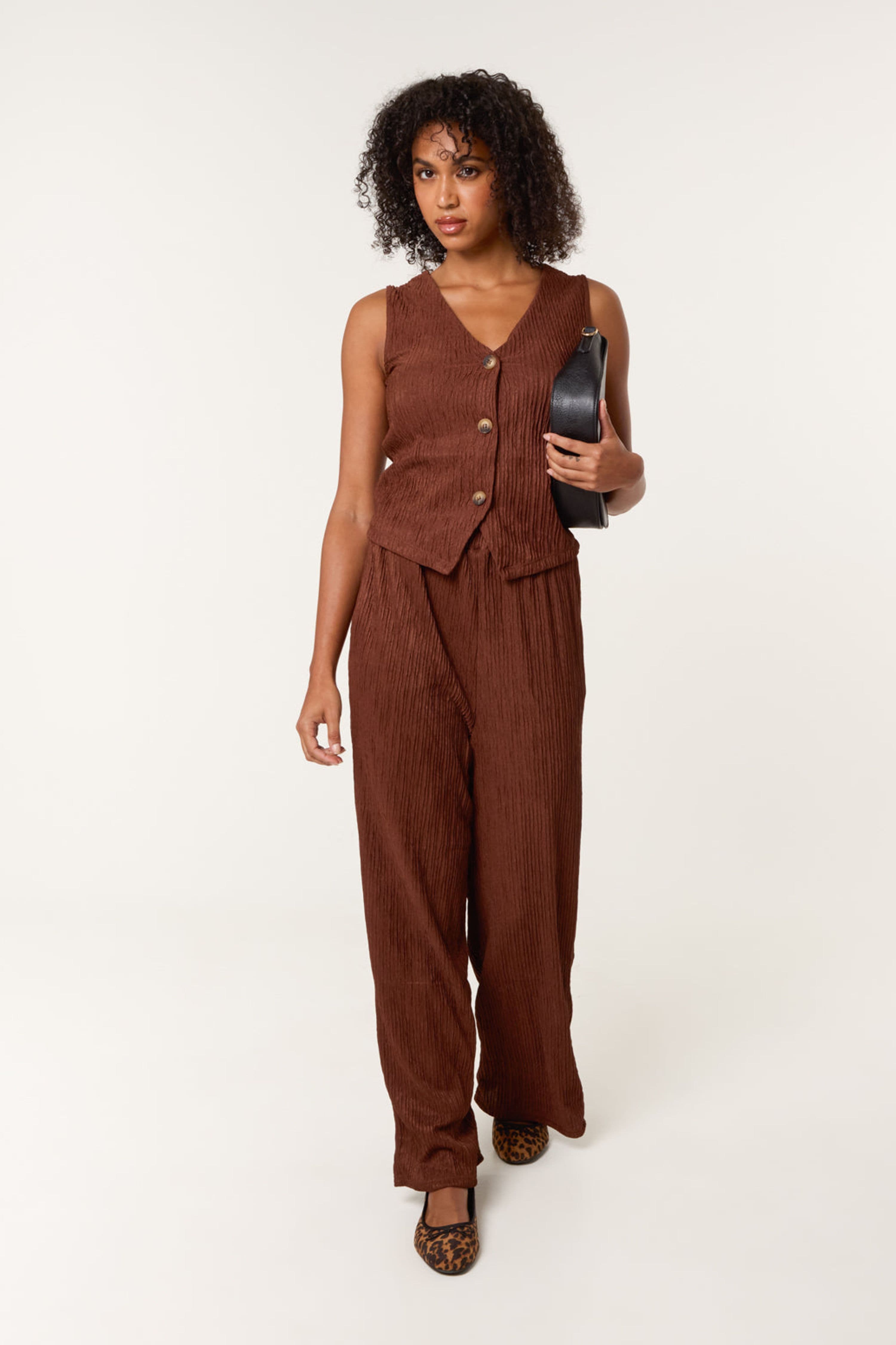 Blue Vanilla Women's Elasticated Waist Brown Slip On Trousers