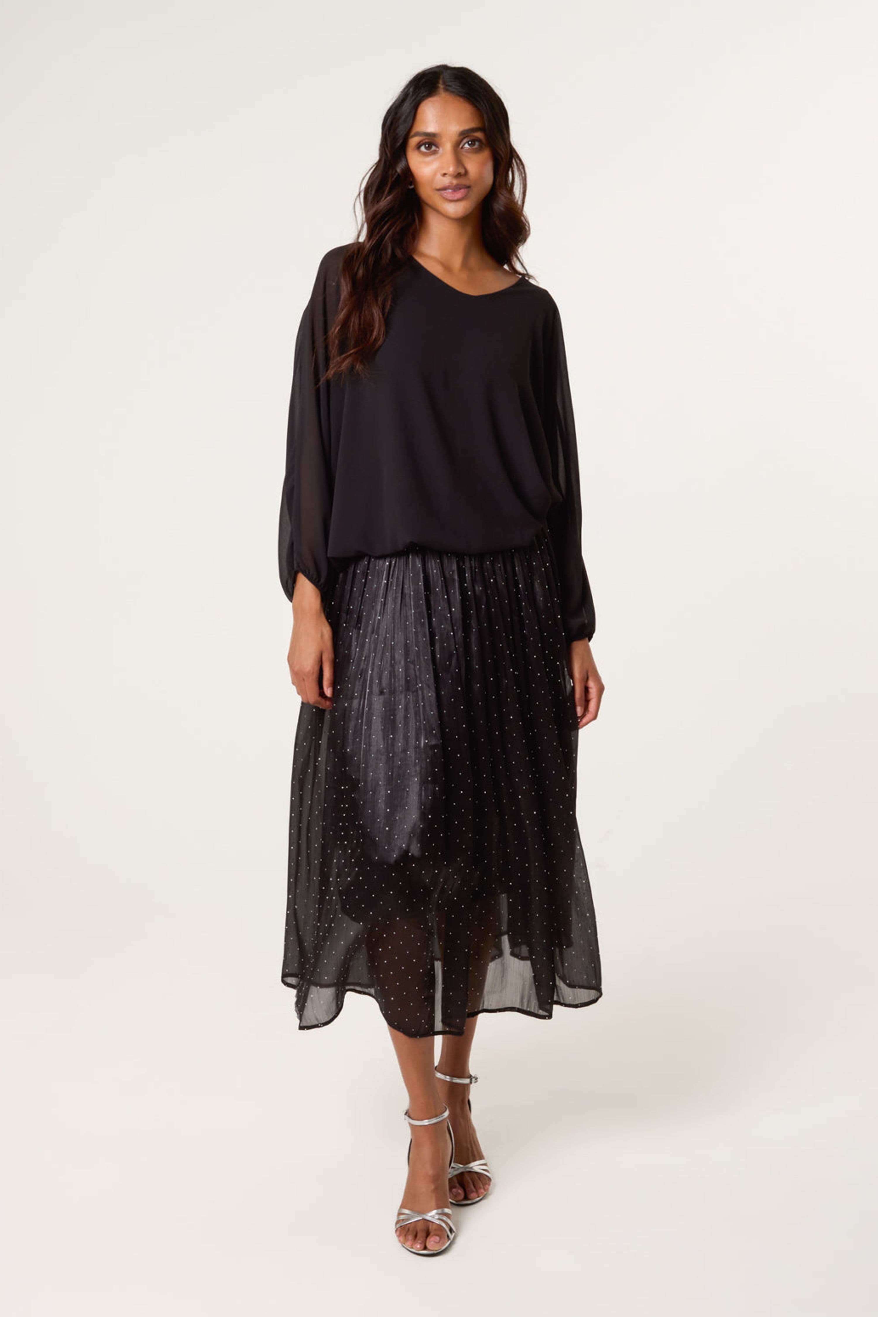 Blue Vanilla Women's Elasticated Waist Black Slip On Midi Skirt