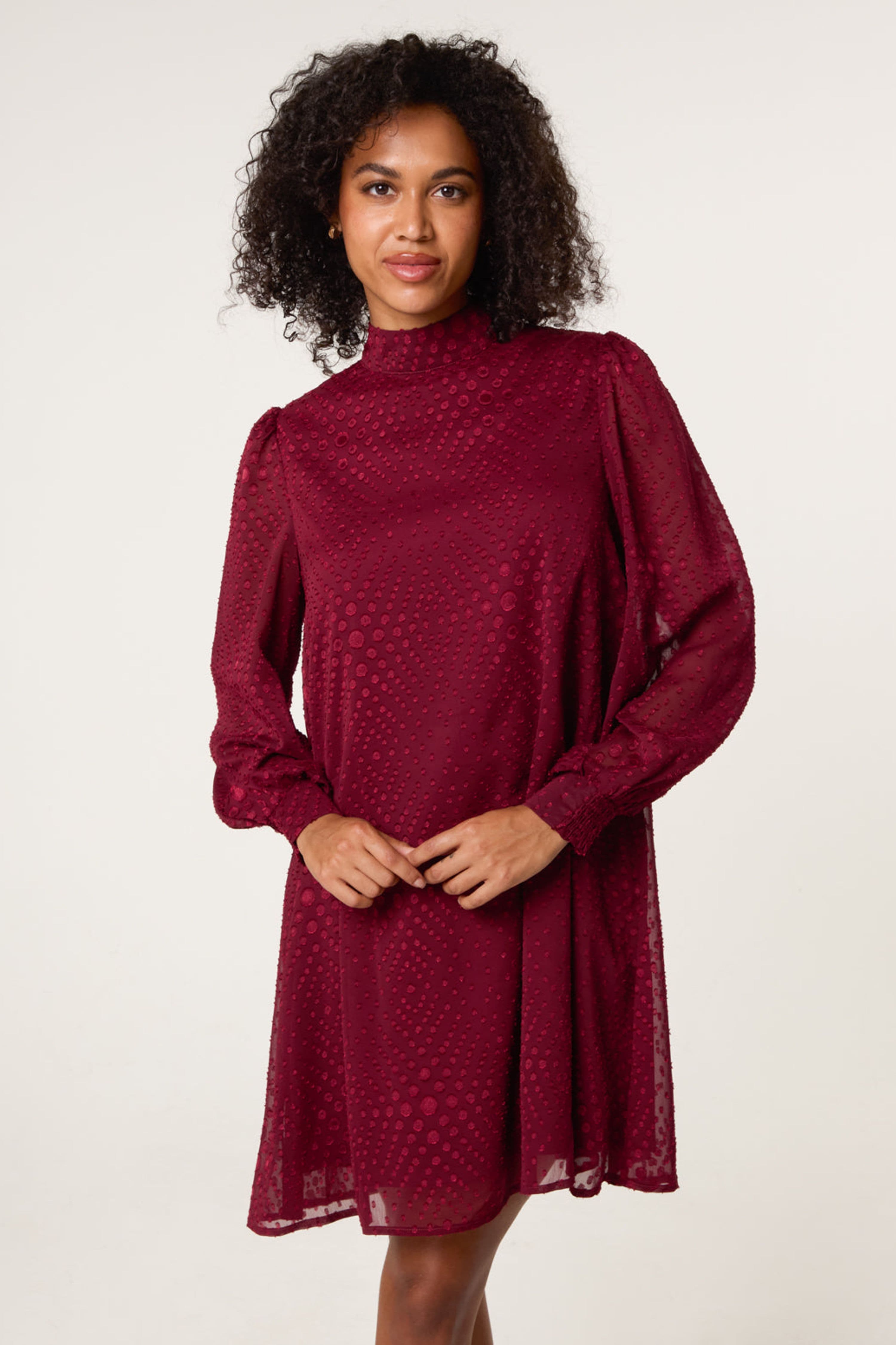 Blue Vanilla Women's Red Long Sleeve Slip On Turtleneck Mini Dress