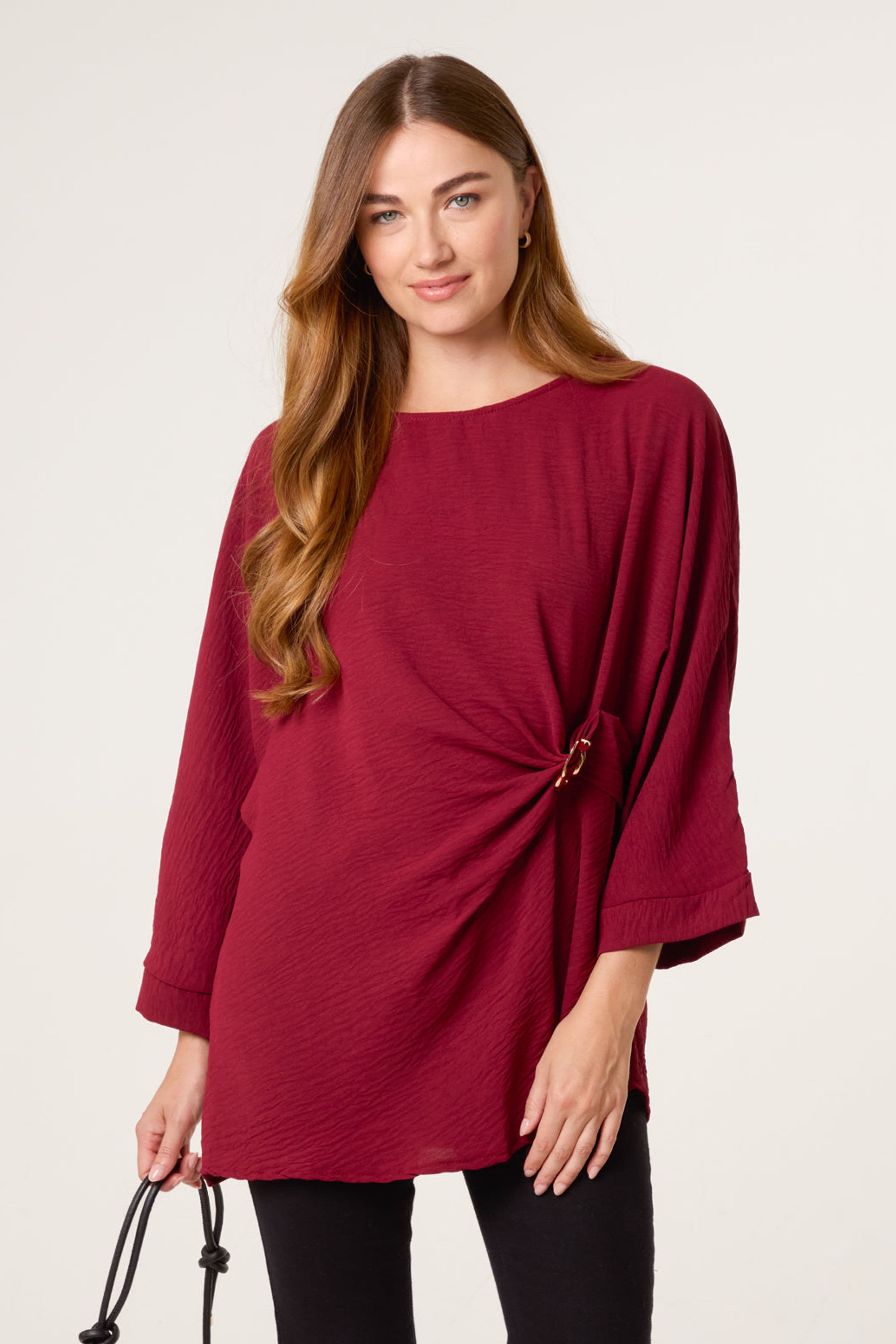 Blue Vanilla Women's Wine Short Sleeve Slip On Round Neck Blouse
