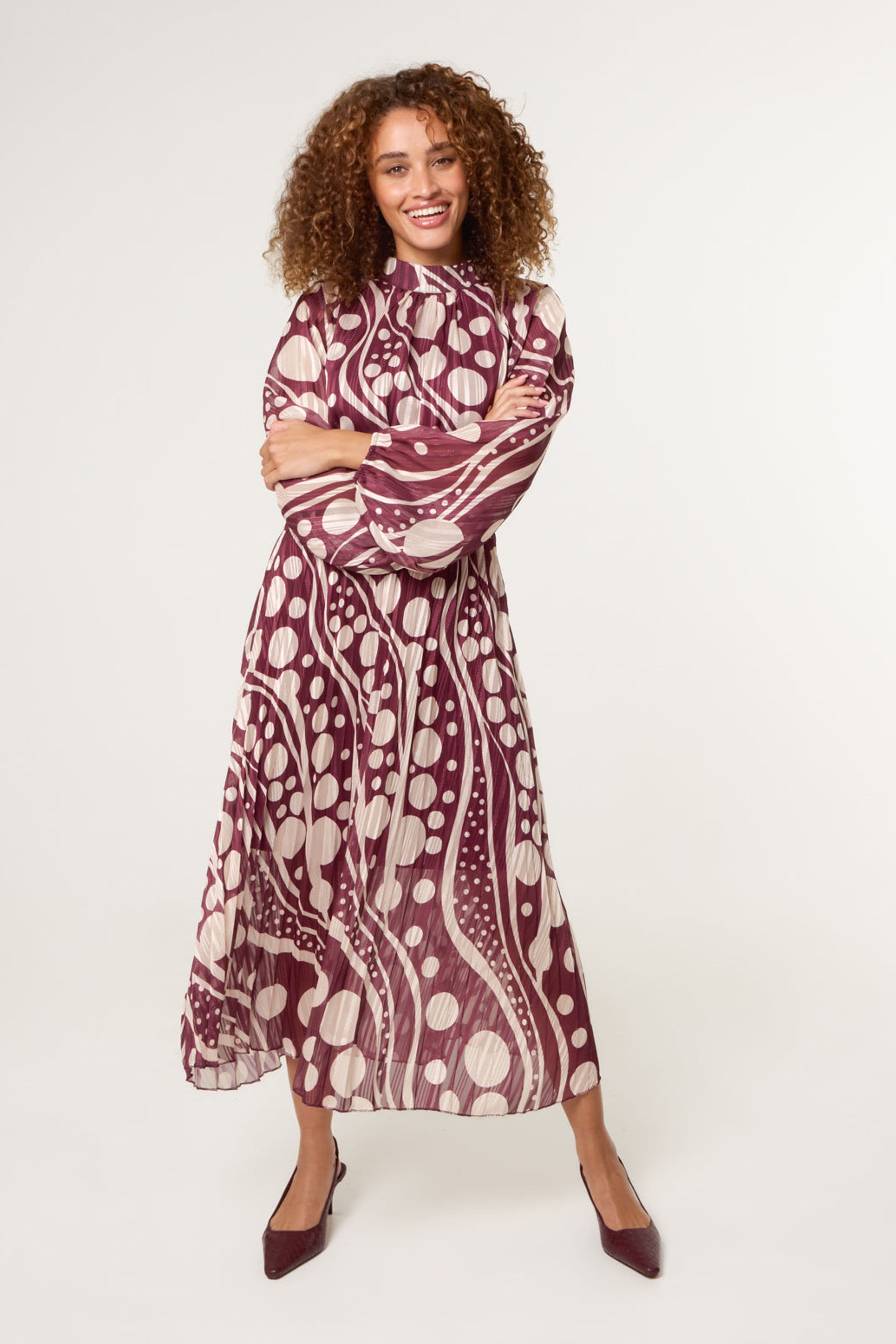 Blue Vanilla Women's Wine Long Sleeve Button Up Turtleneck Midi Dress