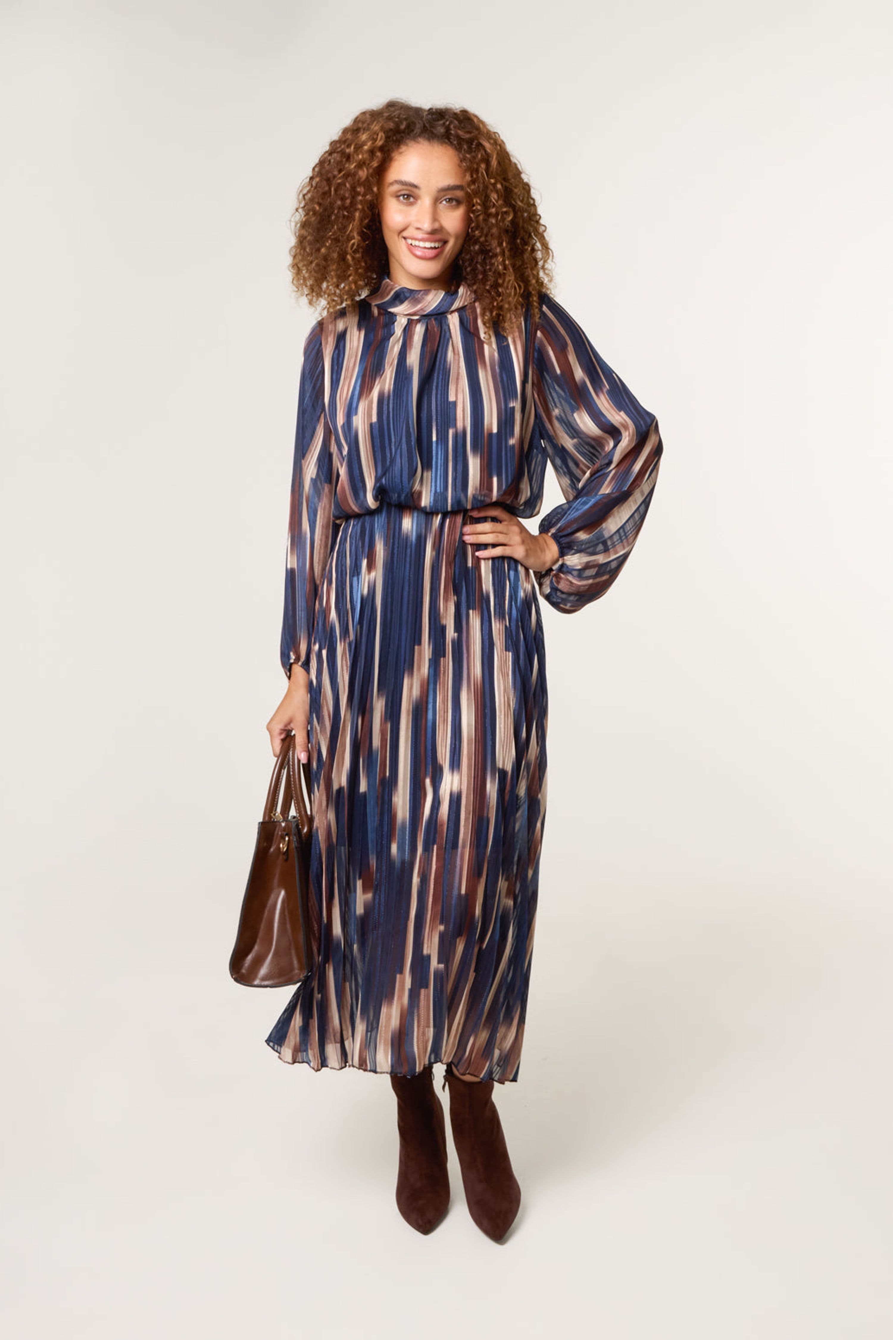 Blue Vanilla Women's Elasticated Waist Navy Long Sleeve Slip On Turtleneck Midi Dress