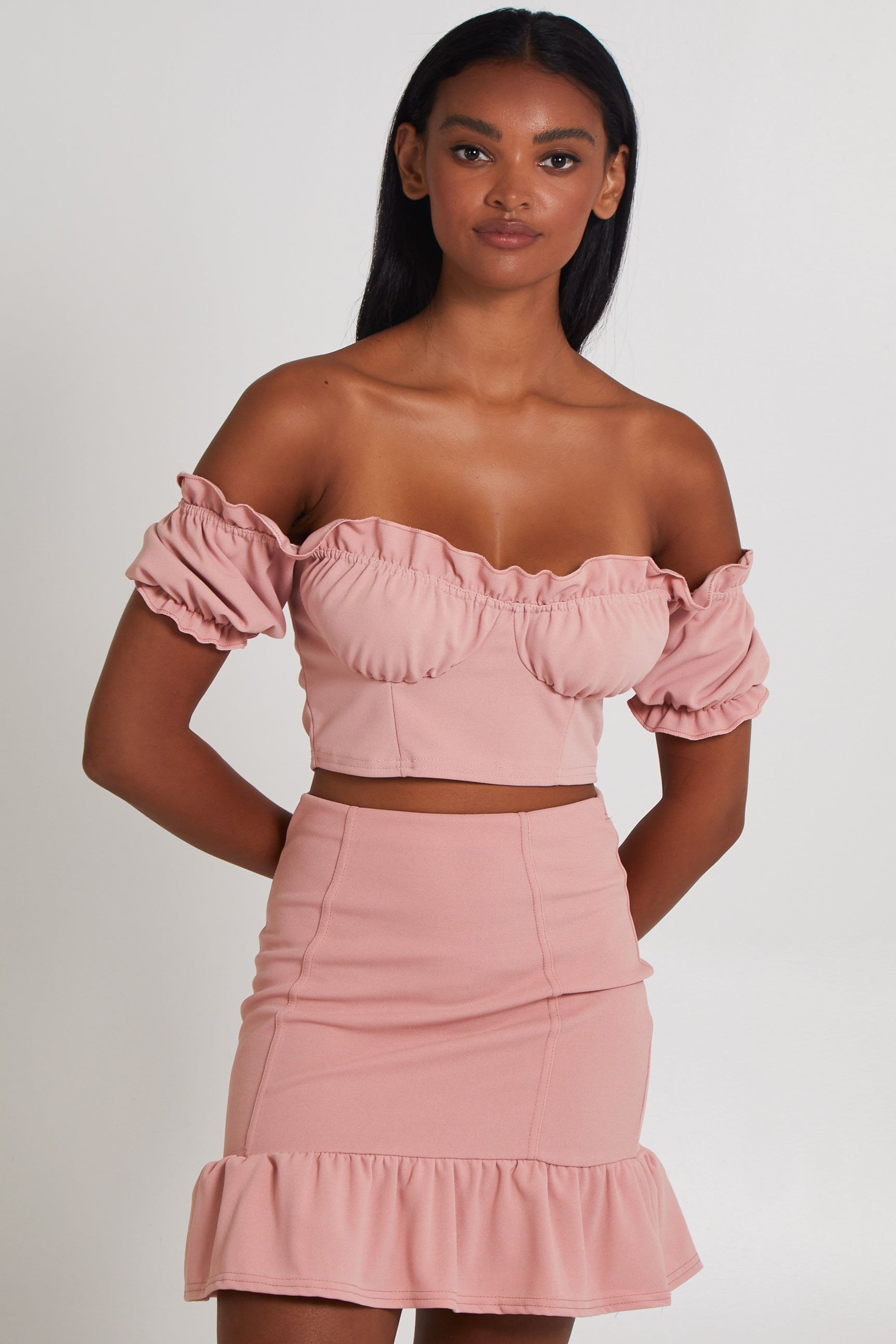 Pink Vanilla Women's Pale Pink Frill Detail Milkmaid Top