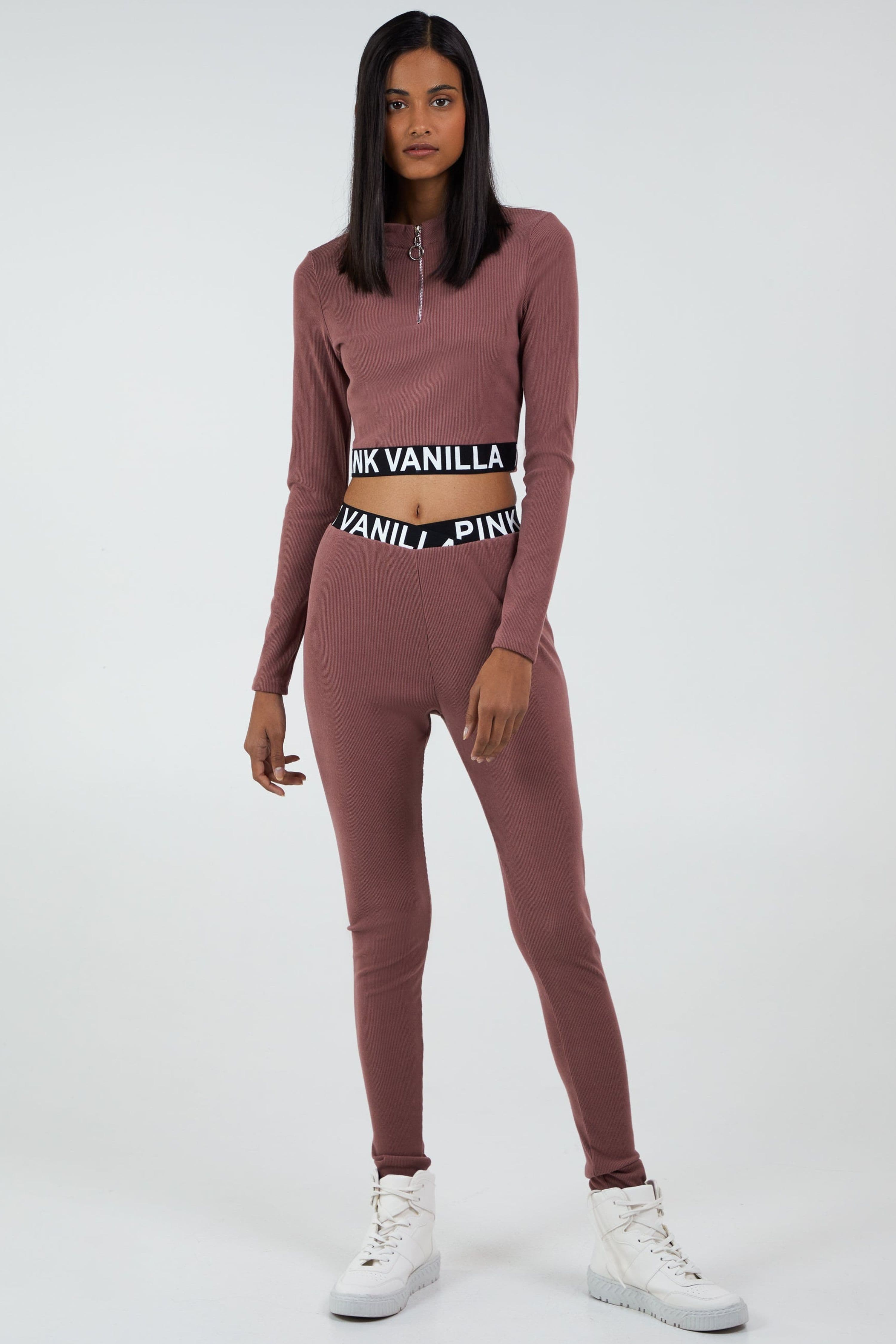 Pink Vanilla Women's Purple Long Sleeve Ribbed Logo Top