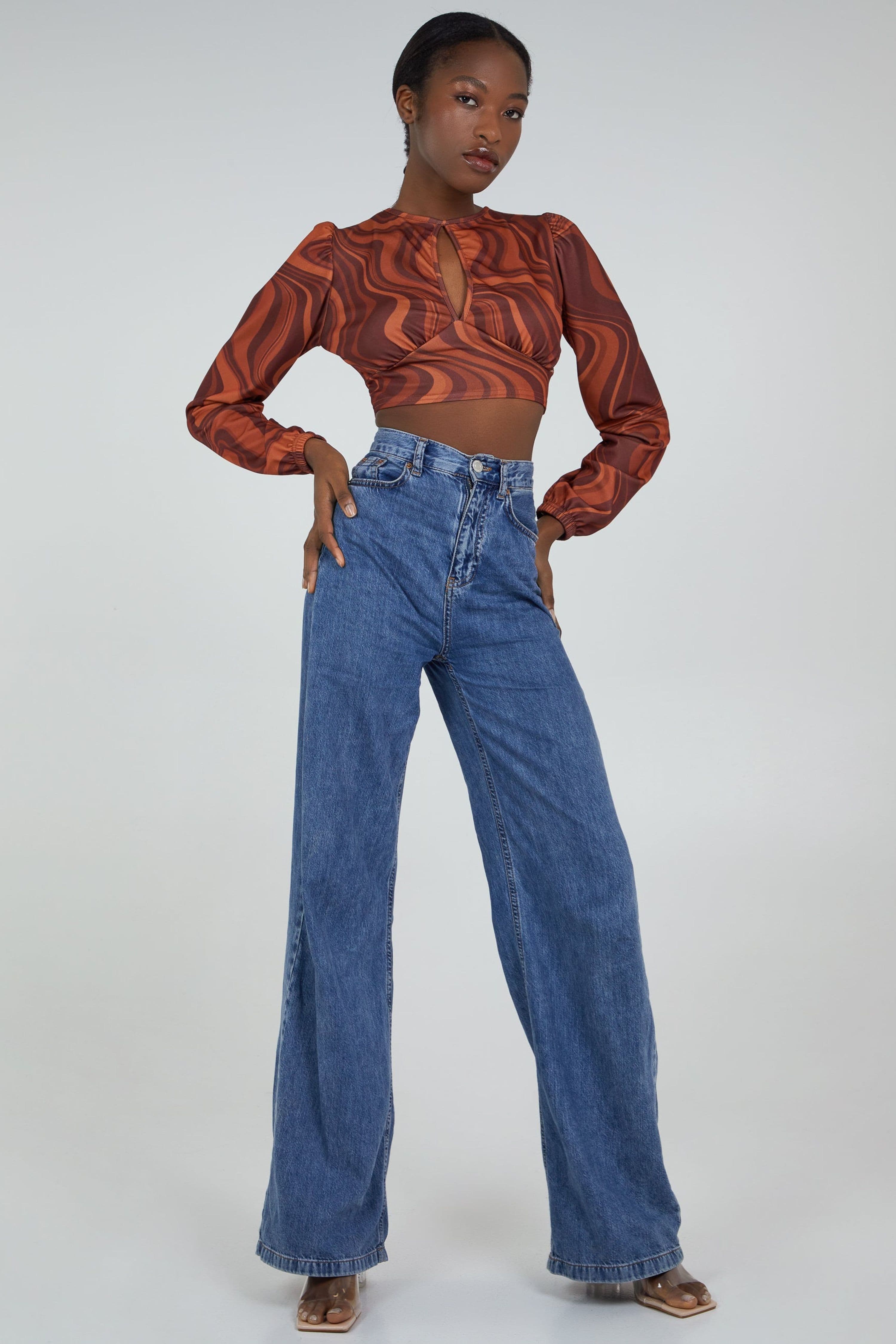Pink Vanilla Women's Burnt Orange Open Back Marble Print Top