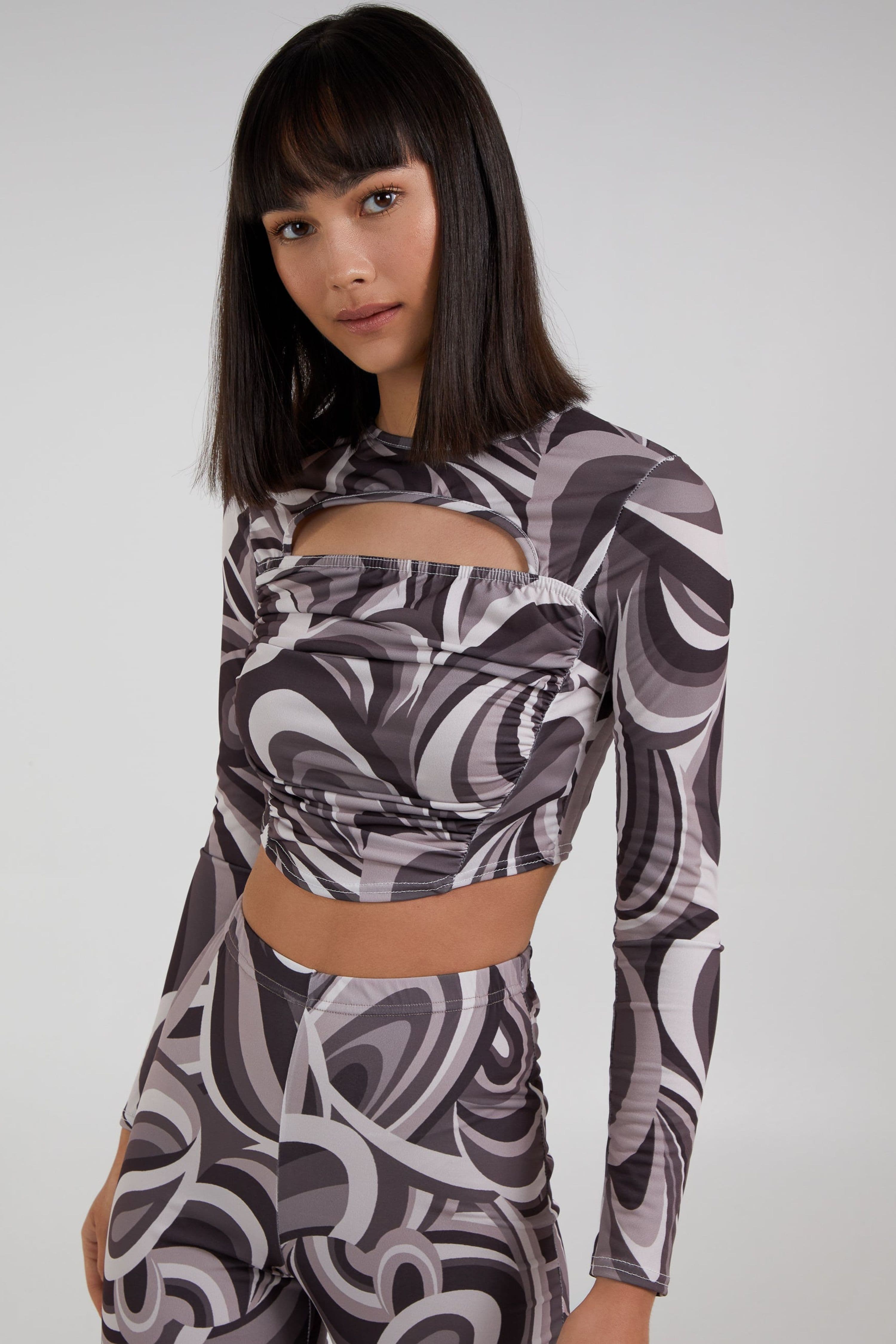 Pink Vanilla Women's Brown Swirl Print Cut Out Top