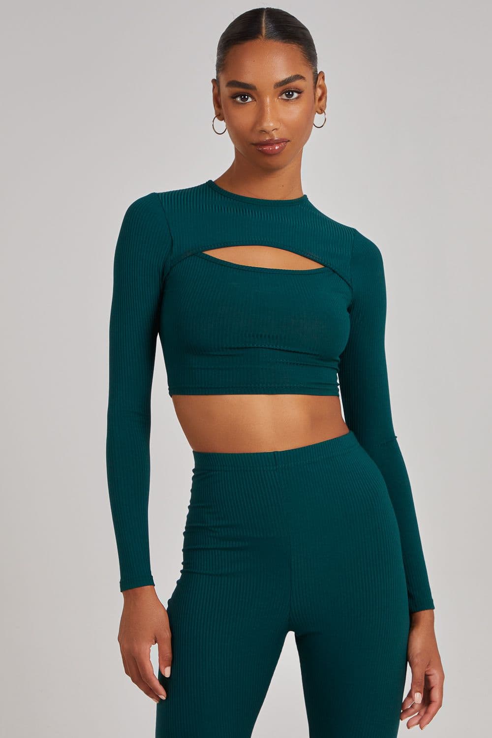 Pink Vanilla Women's Ribbed Long Sleeve Letterbox Top in Teal