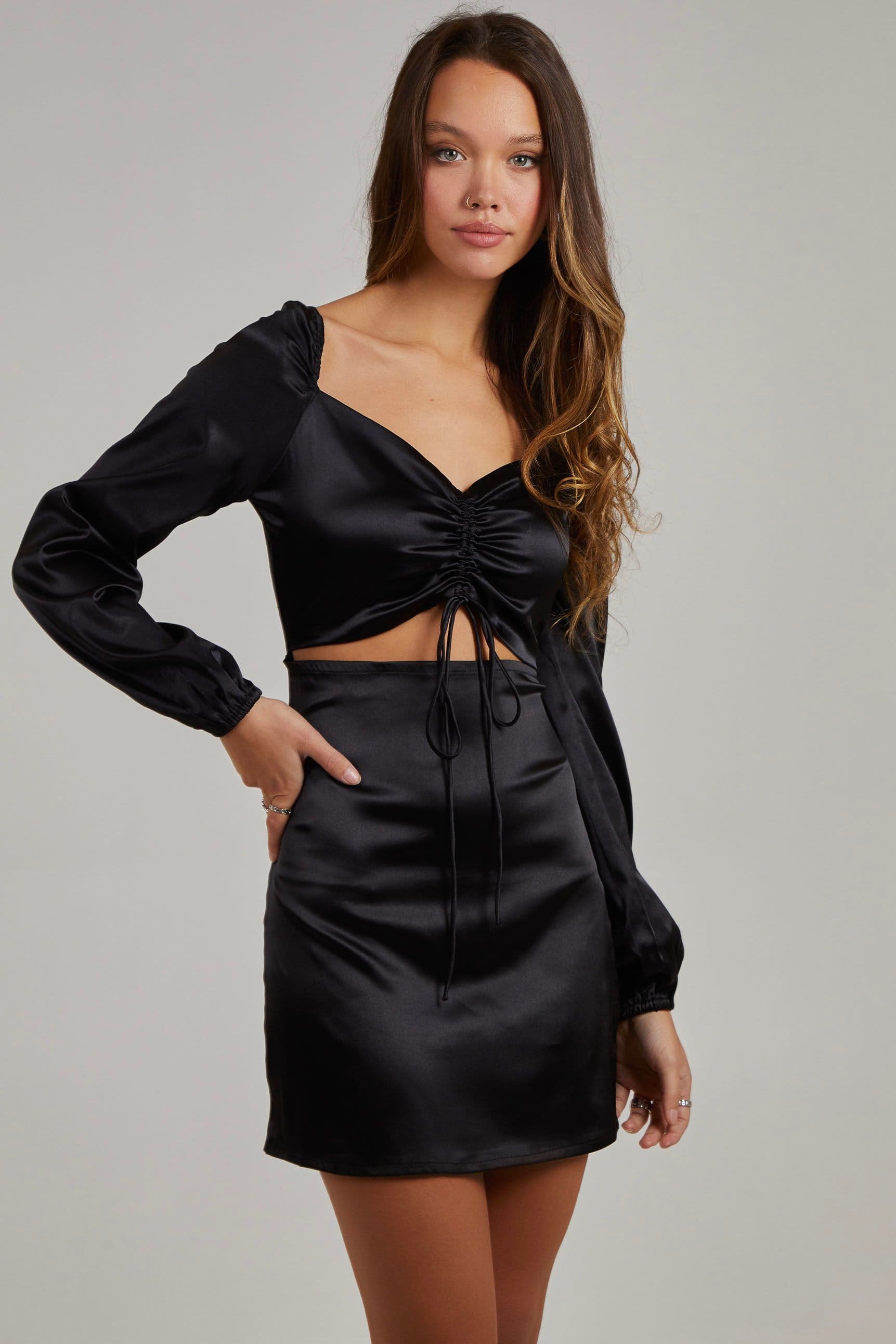 Pink Vanilla Women's Tie Front Bodycon Dress in Black