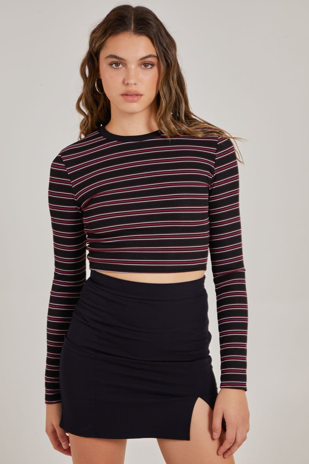 Pink Vanilla Women's Striped Long Sleeve Top in Wine