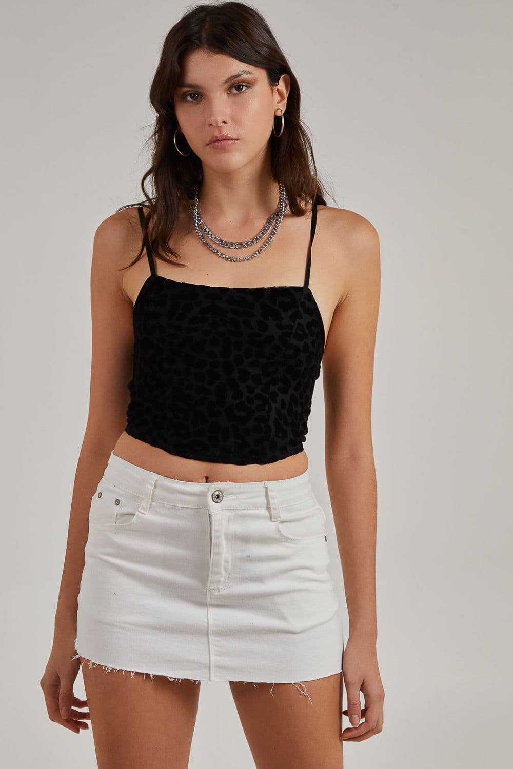 Pink Vanilla Women's Animal Flocked Corset Top in Black