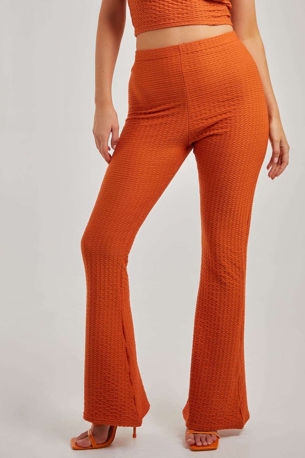 Pink Vanilla Women's Waffle Flared Trouser in Terracotta