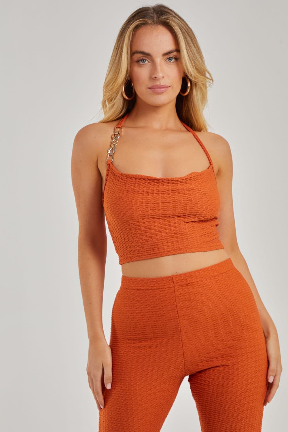 Pink Vanilla Women's Waffle Chain Gold Top in Brown