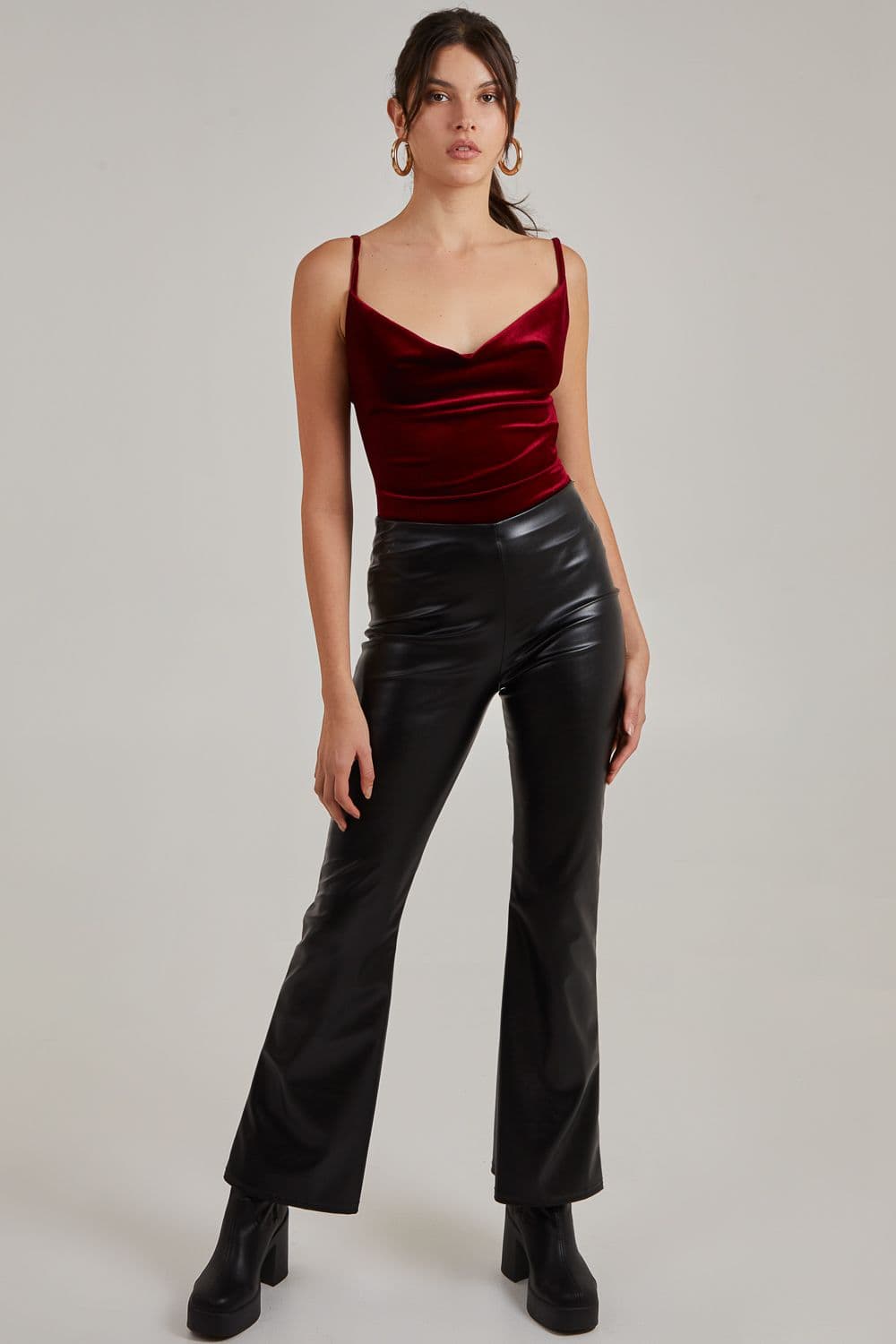 Pink Vanilla Women's Flare Leather Look Trousers in Black