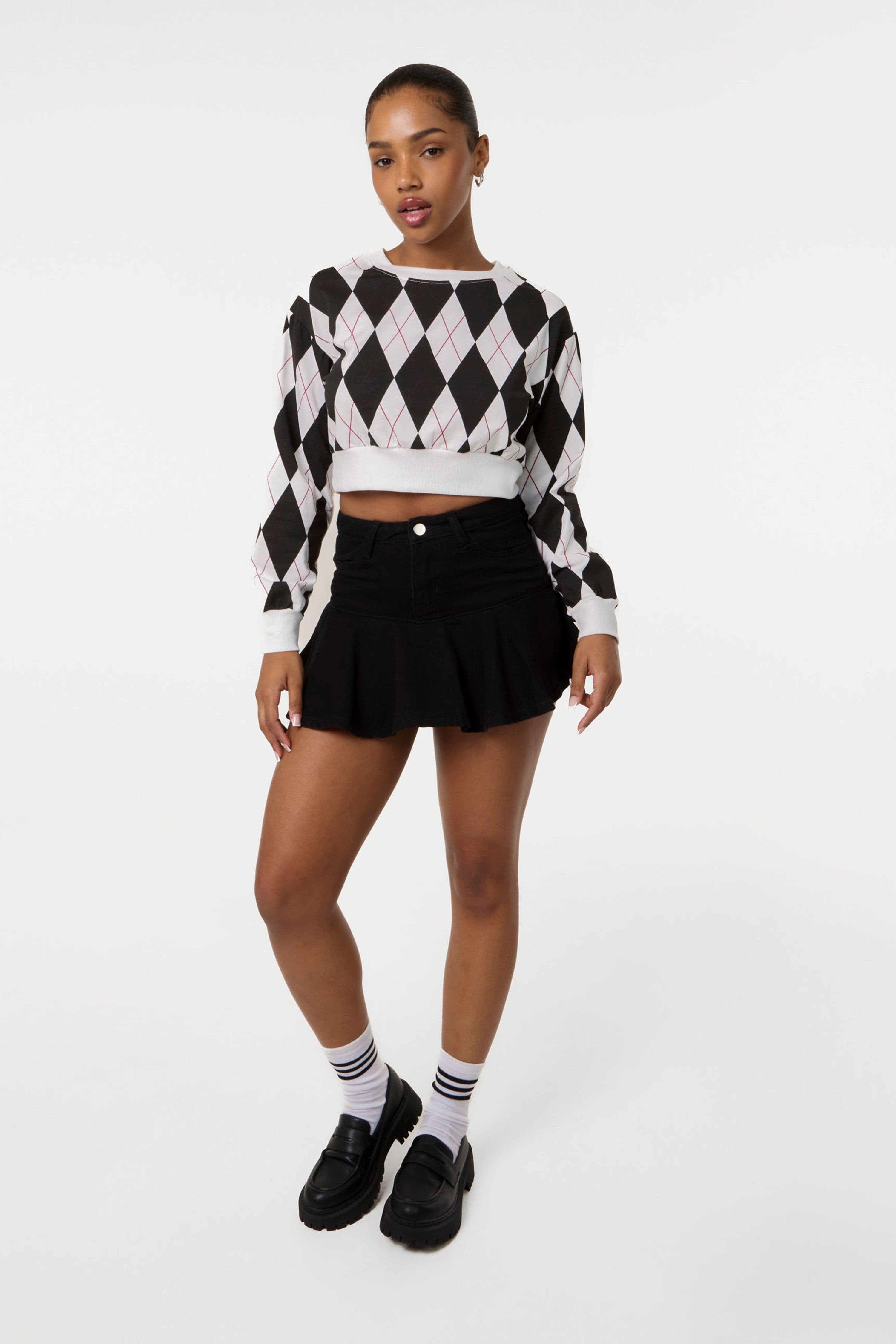 Pink Vanilla Women's Black Long Sleeve Diamond Top